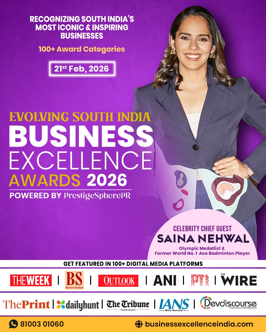 Business Excellence India Facebook ad: South India’s Biggest Business Award 2026- Featuring Saina…