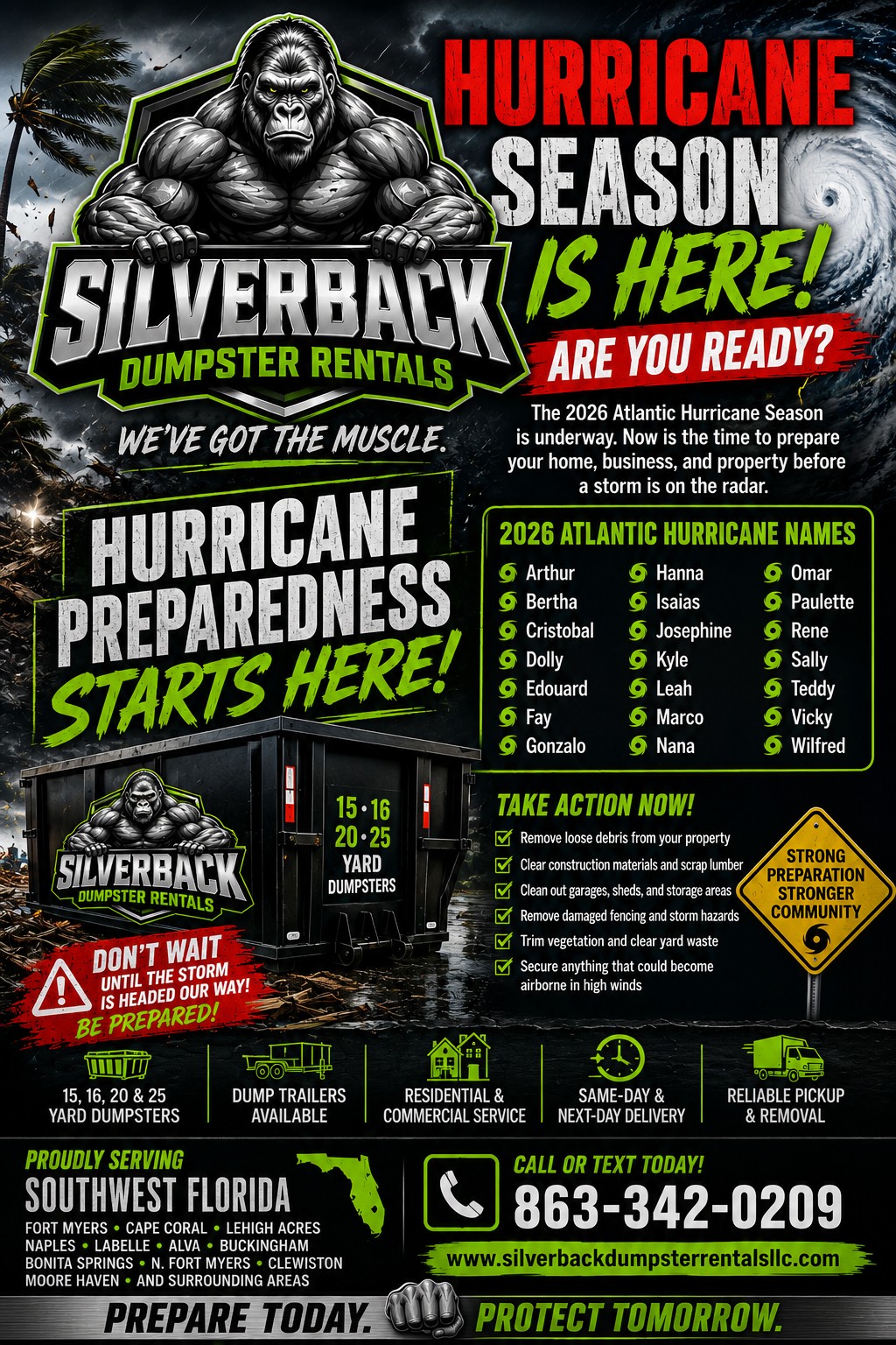 Silverback Dumpster Rentals, LLC Facebook ad: Are you hurricane ready, Southwest Florida?