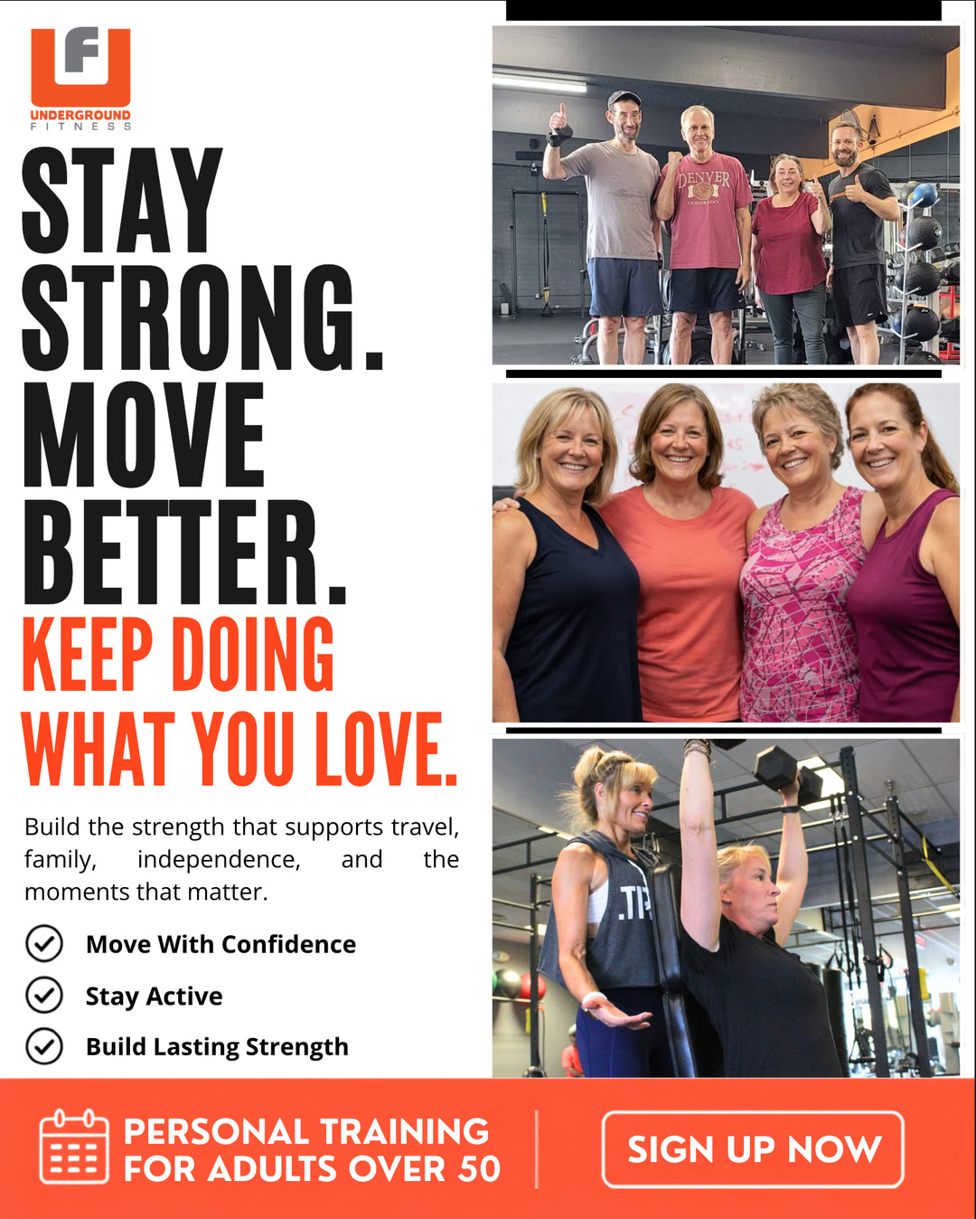 Underground Fitness North Central Phoenix Facebook ad: 50+? Build Strength for the Years Ahead.