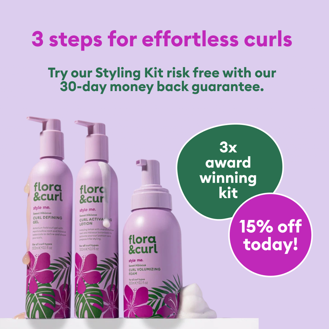 Flora & Curl Haircare Facebook ad: Your Best Curls in 3 Simple Steps