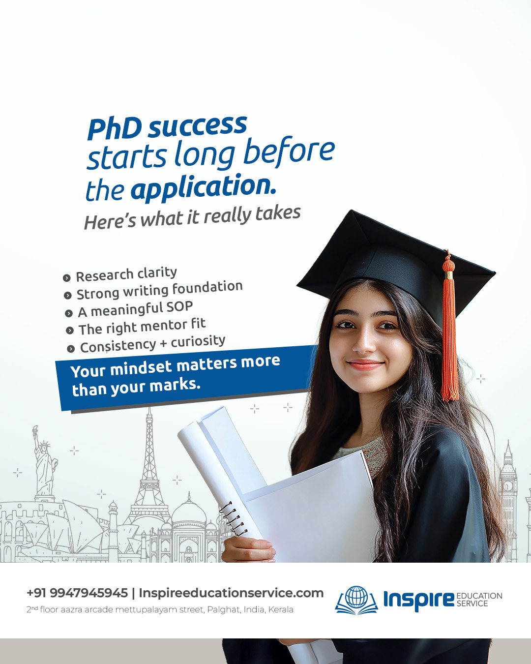 Inspire education service Facebook ad: Your PhD journey isn’t defined by grades; it’s…