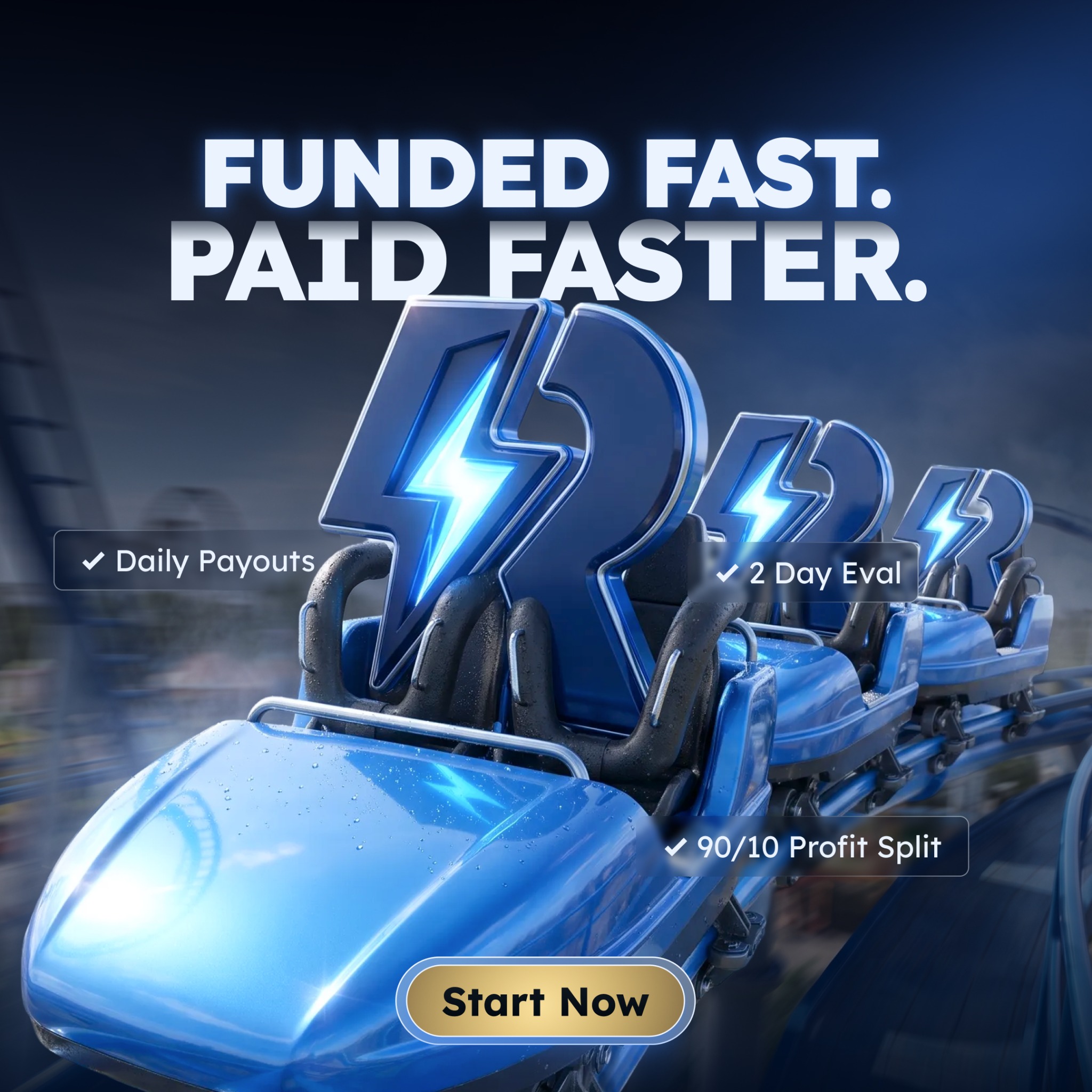 Myfundedfutures Facebook ad: Trade your way. Get paid faster. Code: MFFU