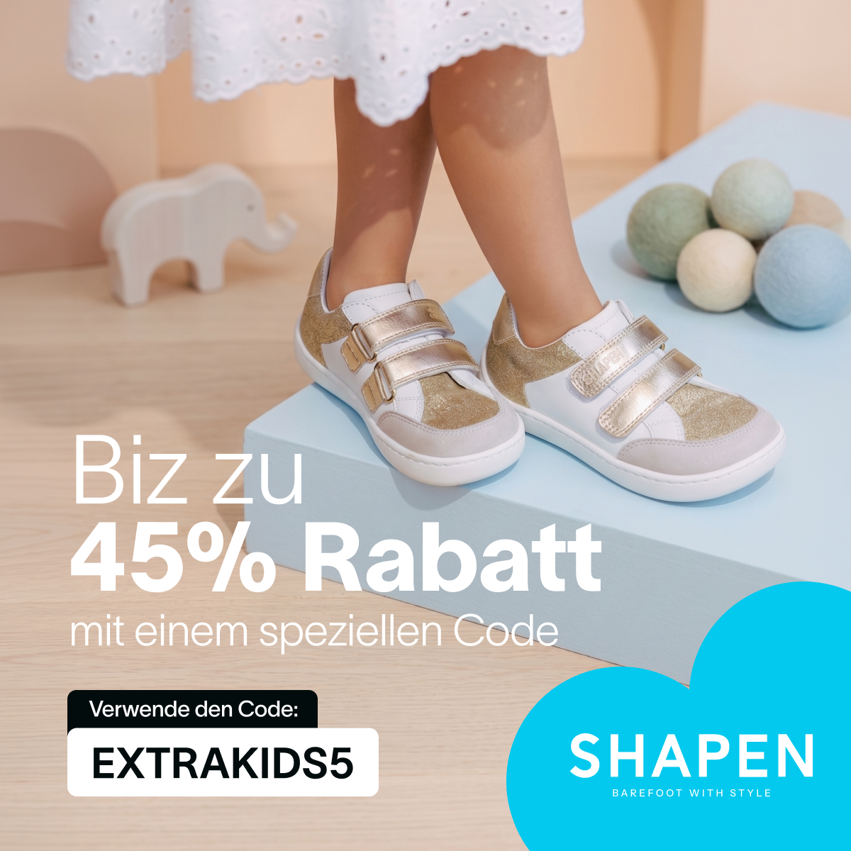 Shapen barefoot with style Facebook ad: Kinder-Barfußschuhe im Sale!