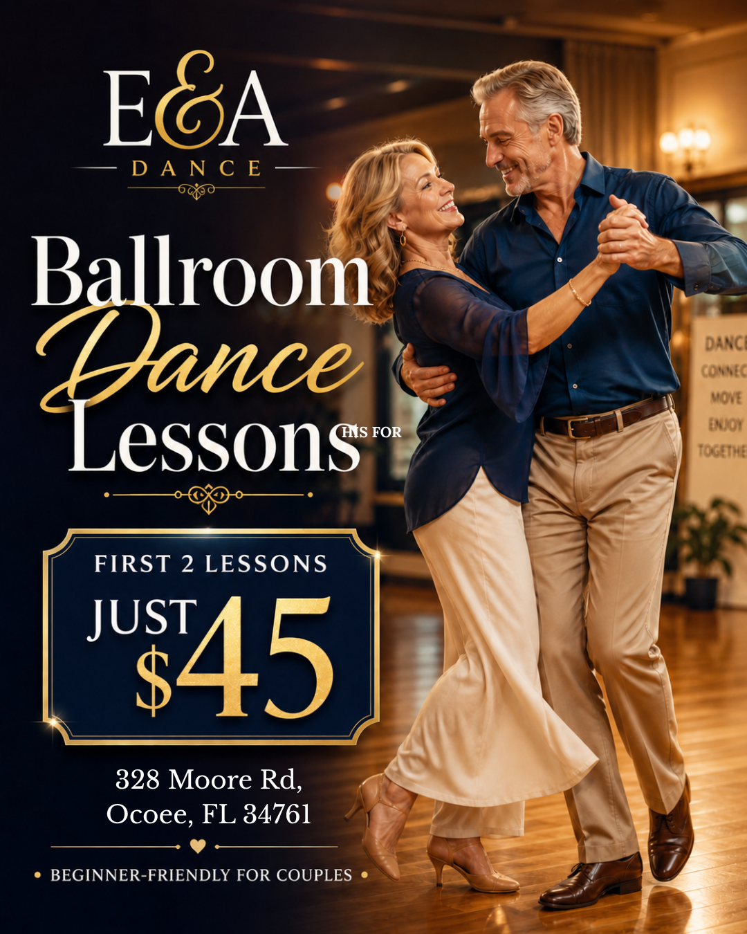 E&A Dance - Ballroom Dance Lessons Facebook ad: Reignite Your Spark for Just $45!