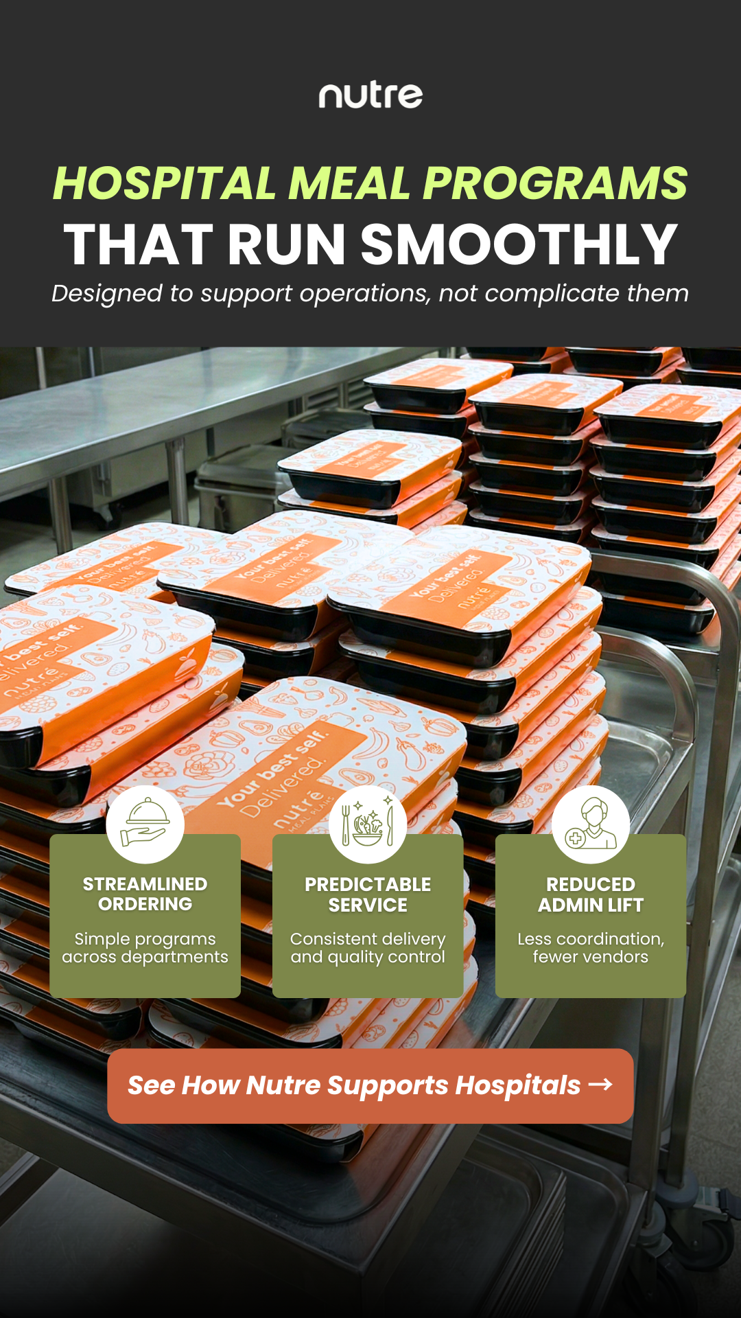 Nutre Meal Plans Facebook ad: Hospital Meals. Chef-Crafted. ADA-Approved.