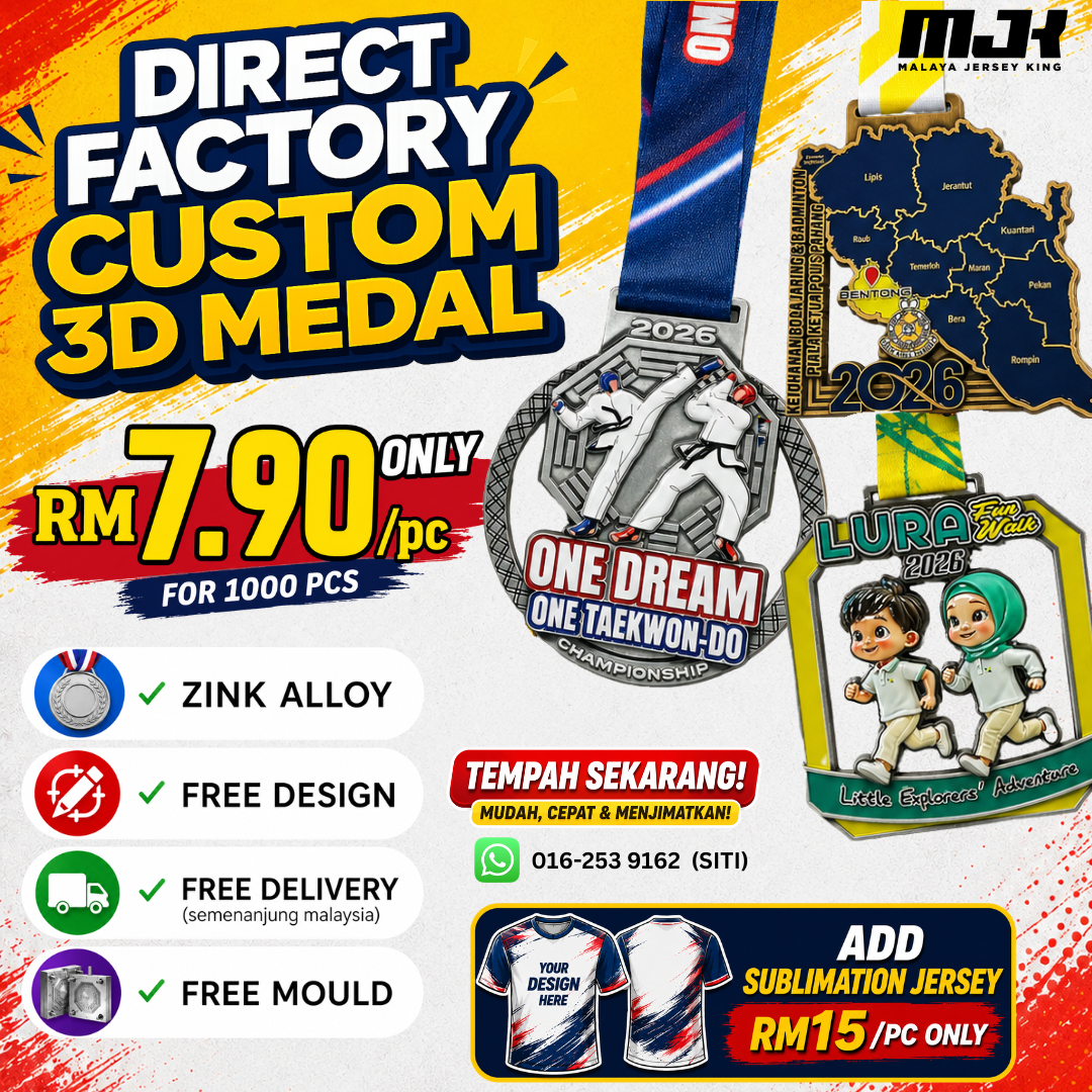 Malaya Jersey King MJK Facebook ad: Medal 3D Custom, Bentuk Bebas Ikut Suka!