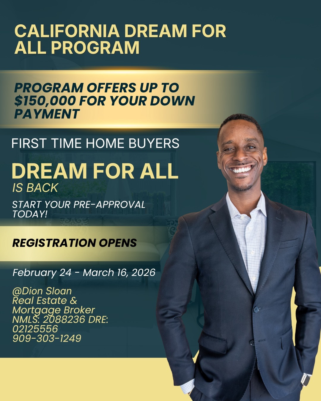 Dion Sloan Facebook ad: California Dream For All Is Back, Apply Now