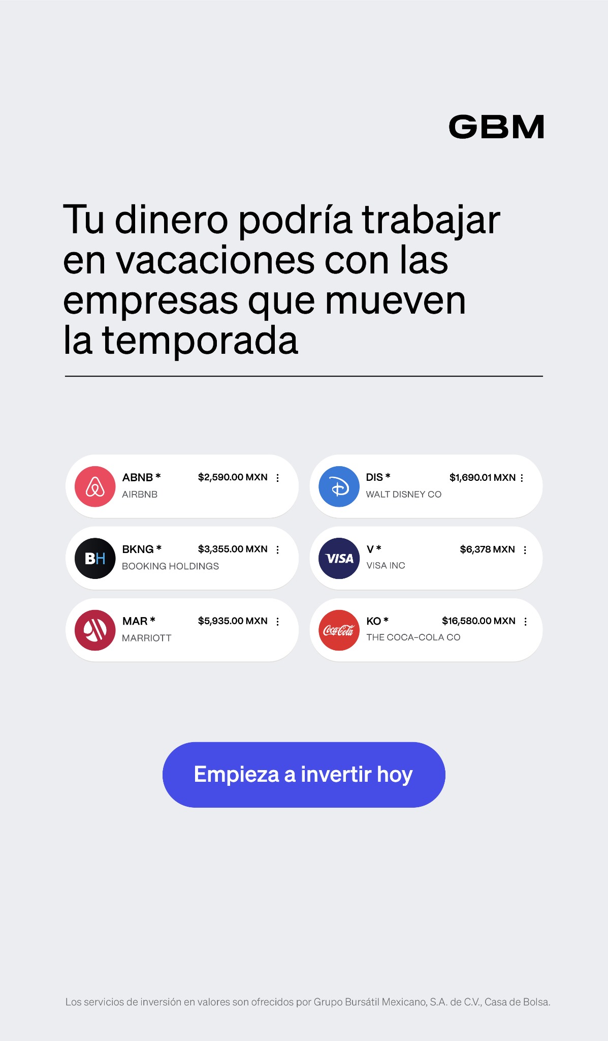 GBM Facebook ad: Genera rendimientos diarios en pesos o dólares