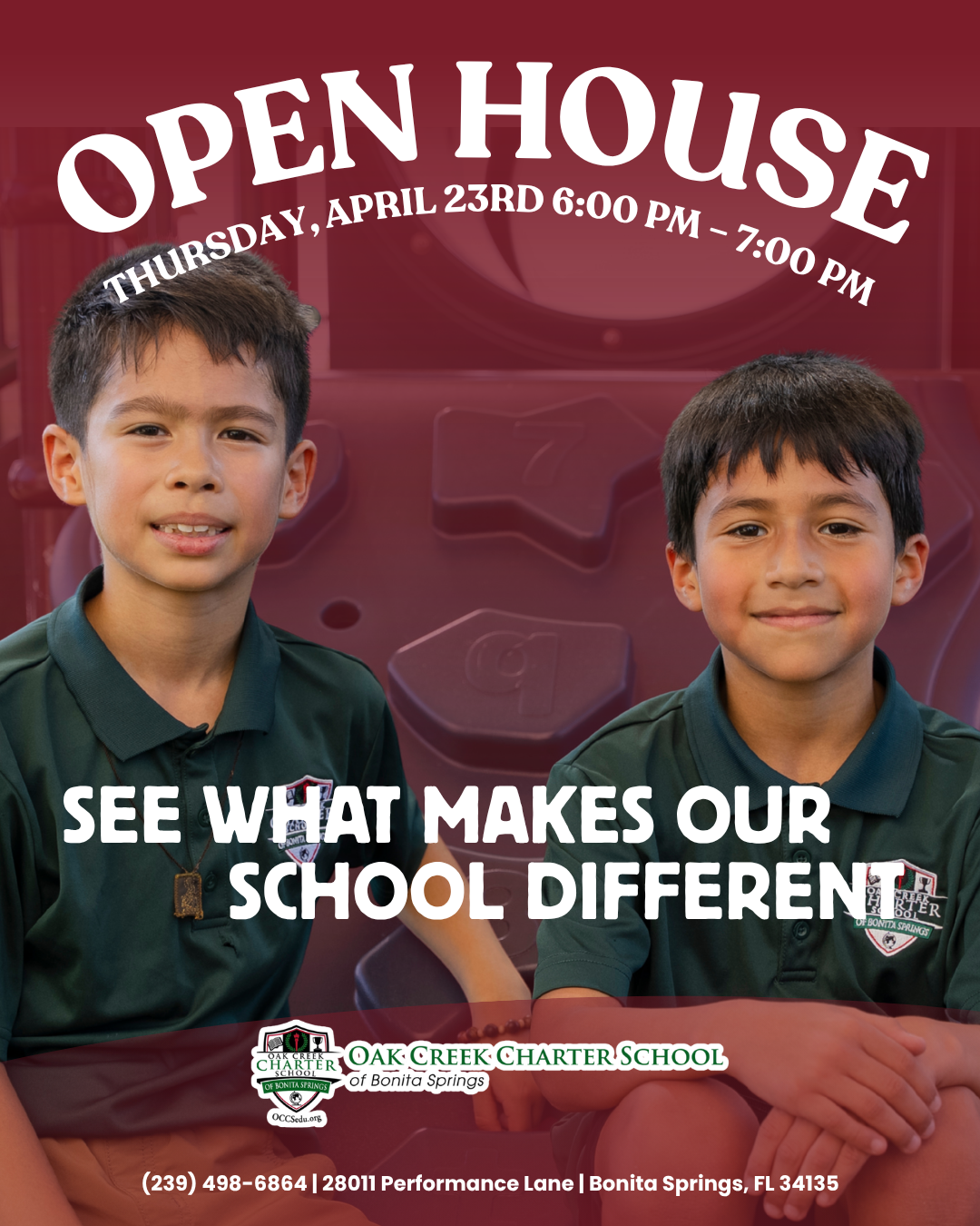 Oak Creek Charter School of Bonita Springs Facebook ad: Join Our Open House at Oak Creek!