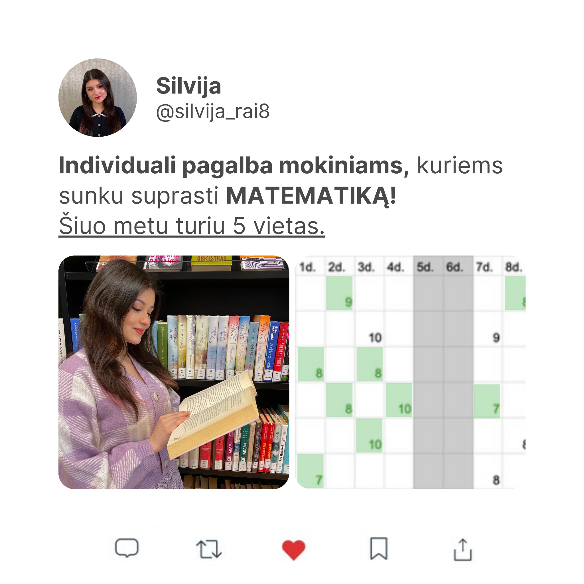 Matematikos mokytoja Silvija Facebook ad