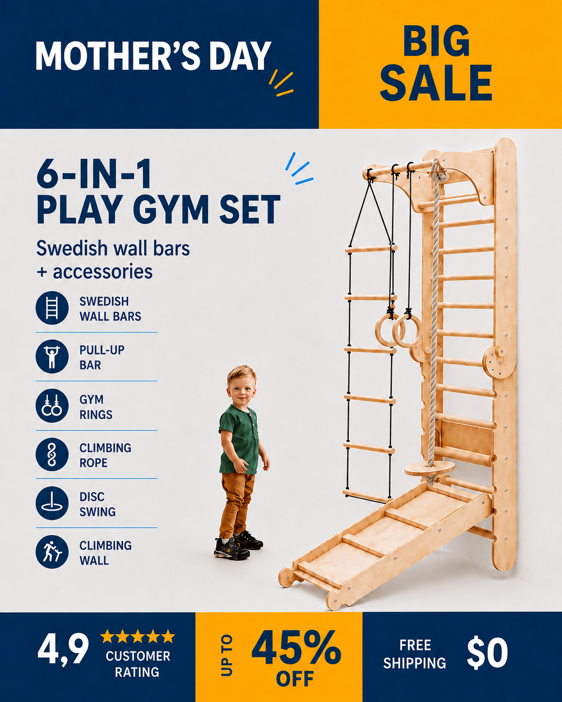 GOODEVAS Facebook ad: 6in1 Swedish Ladder for Kids, Converts into Pikler…