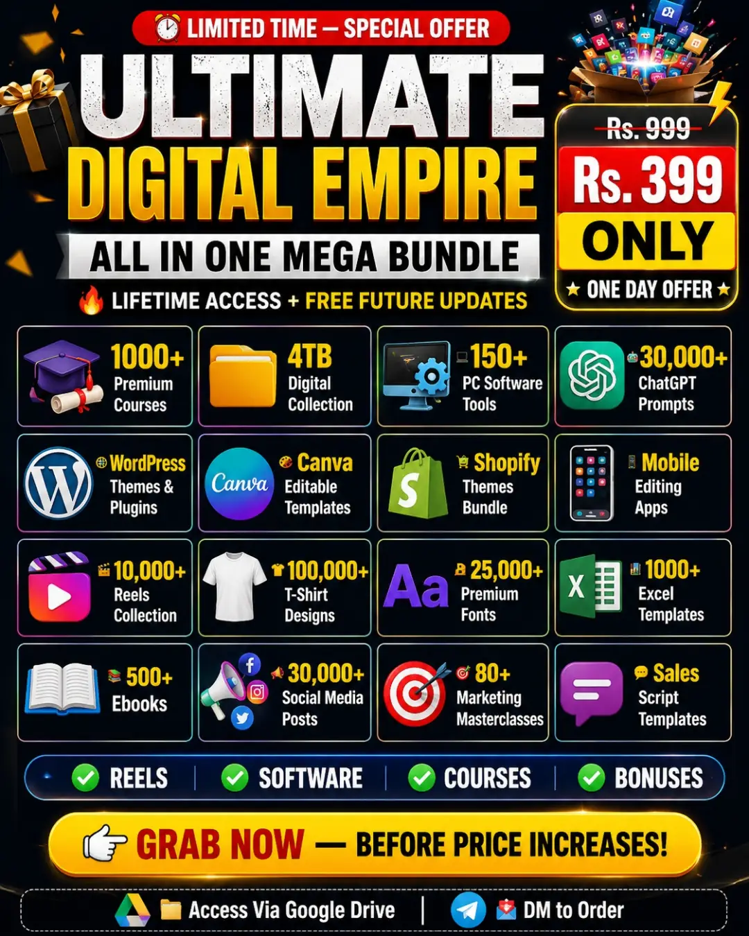 Dreams Studio61 Facebook ad: ULTIMATE MEGA DIGITAL BUNDLE, JUST Rs.