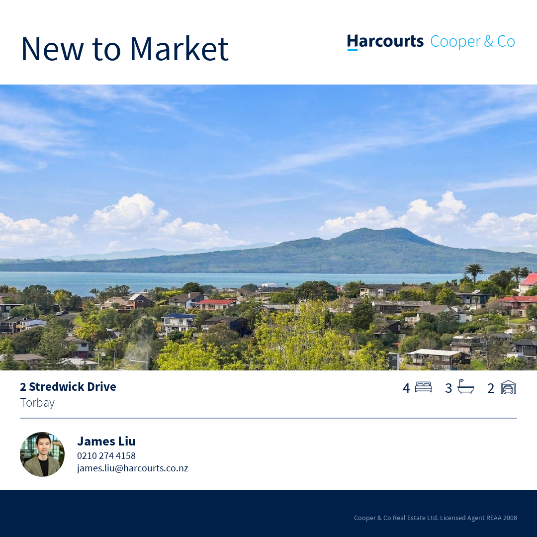 James Liu-Harcourts Cooper & Co Facebook ad: 2 Stredwick Drive, Torbay