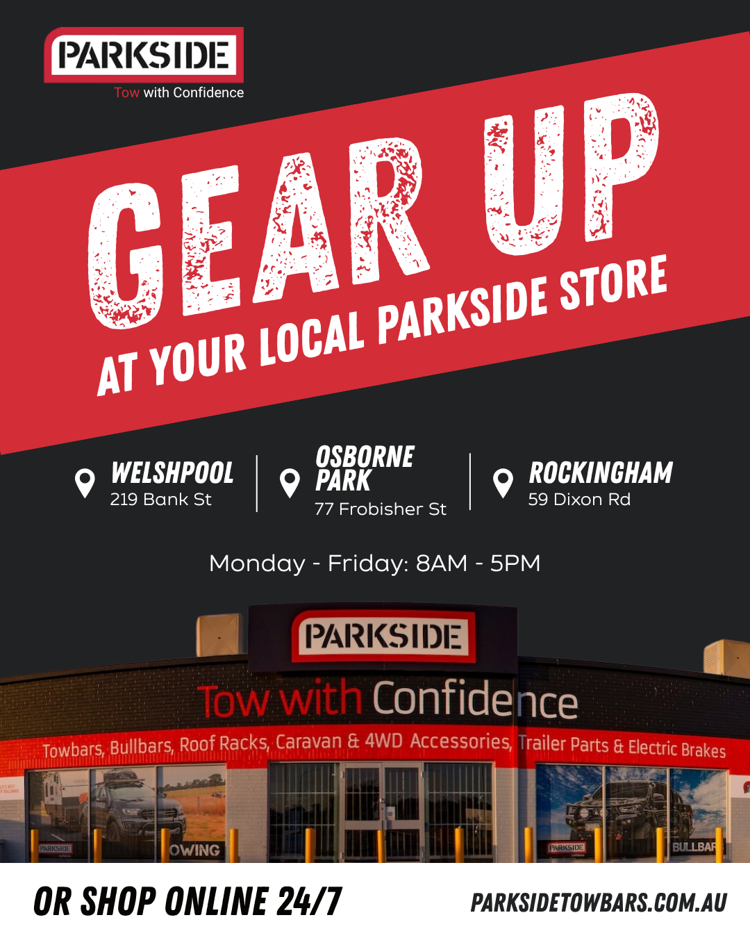 Parkside Towbars Facebook ad: Shop In-Store and Online