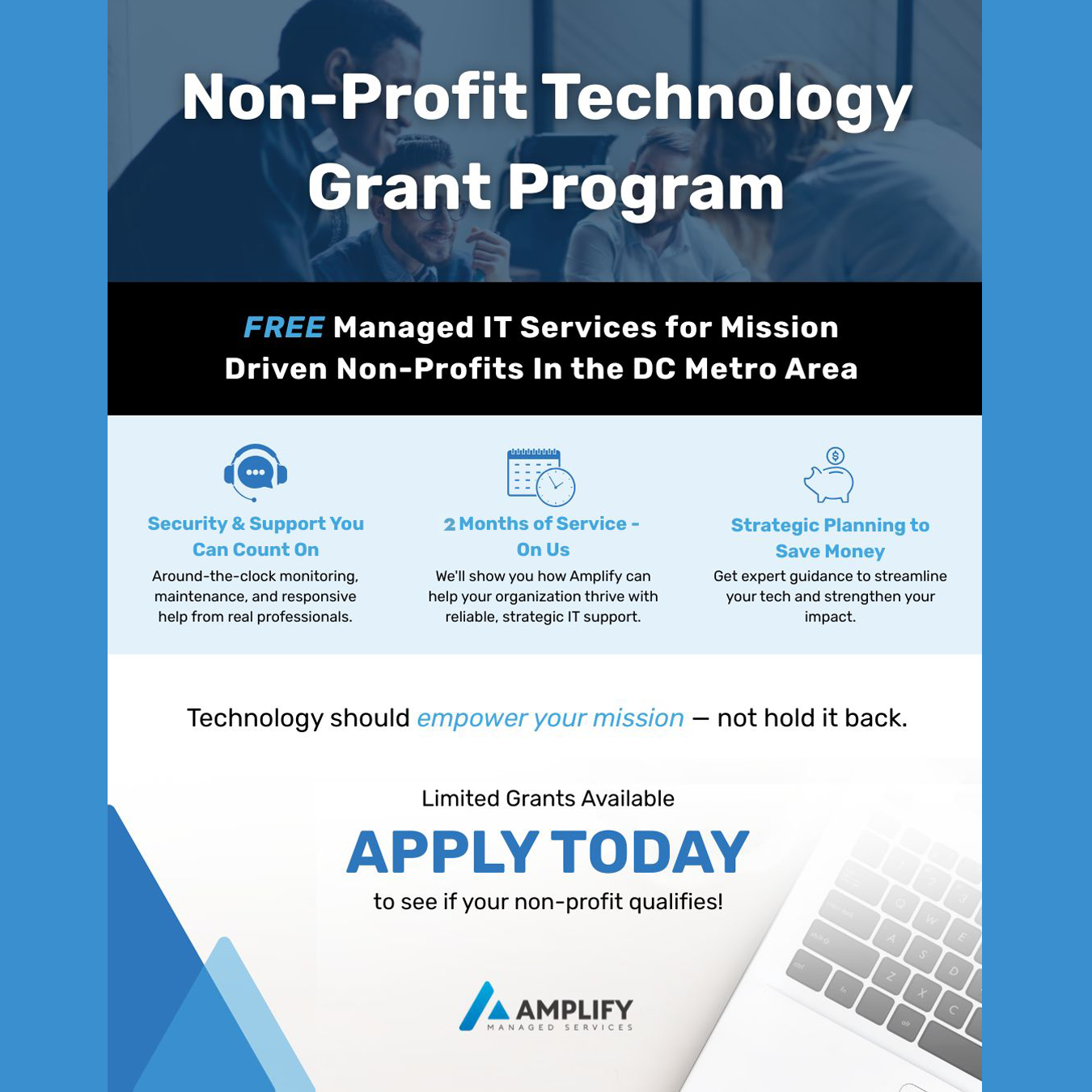 Amplify Managed Services Facebook ad: IT Services for Your Nonprofit