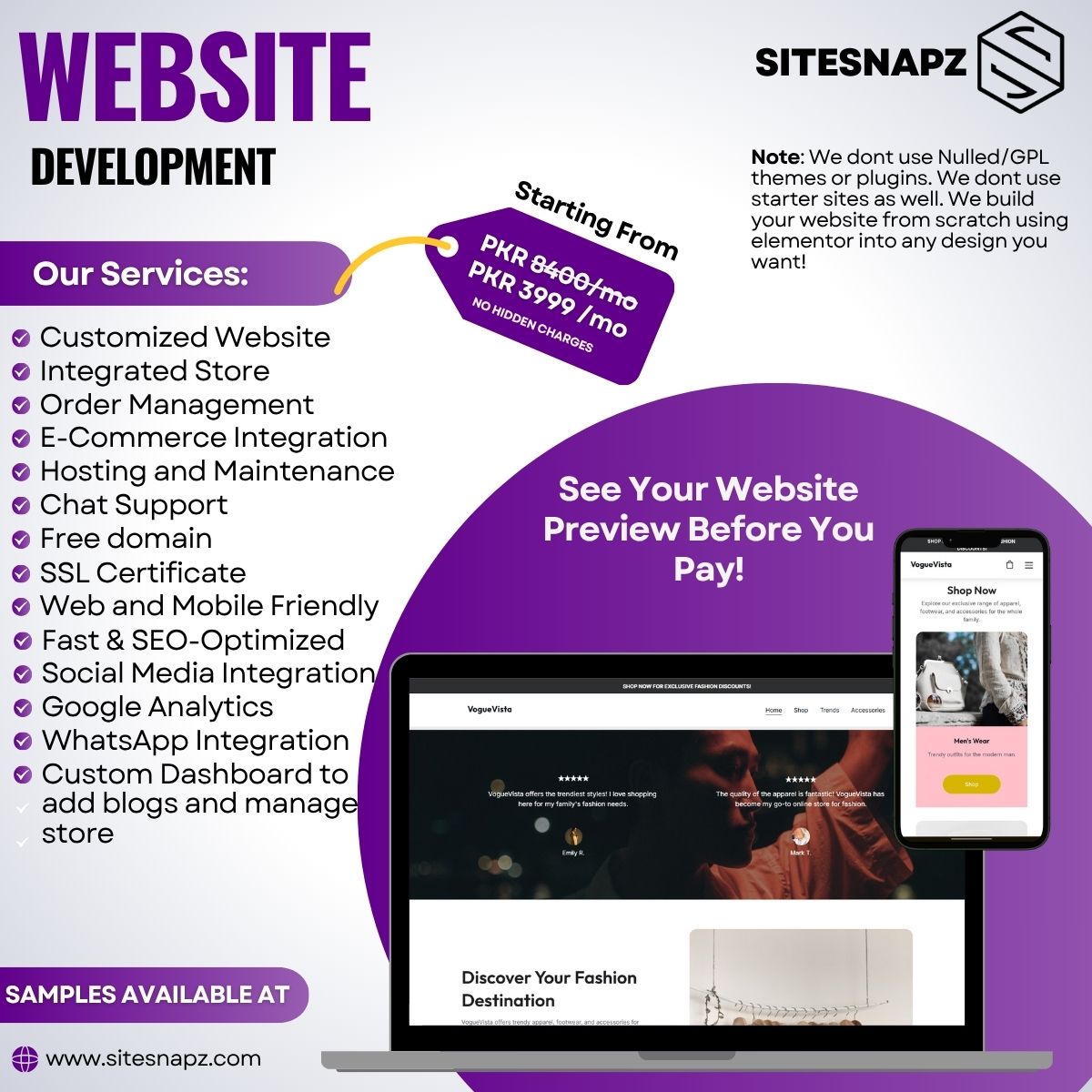 SiteSnapz Facebook ad: Chat on Whatsapp.