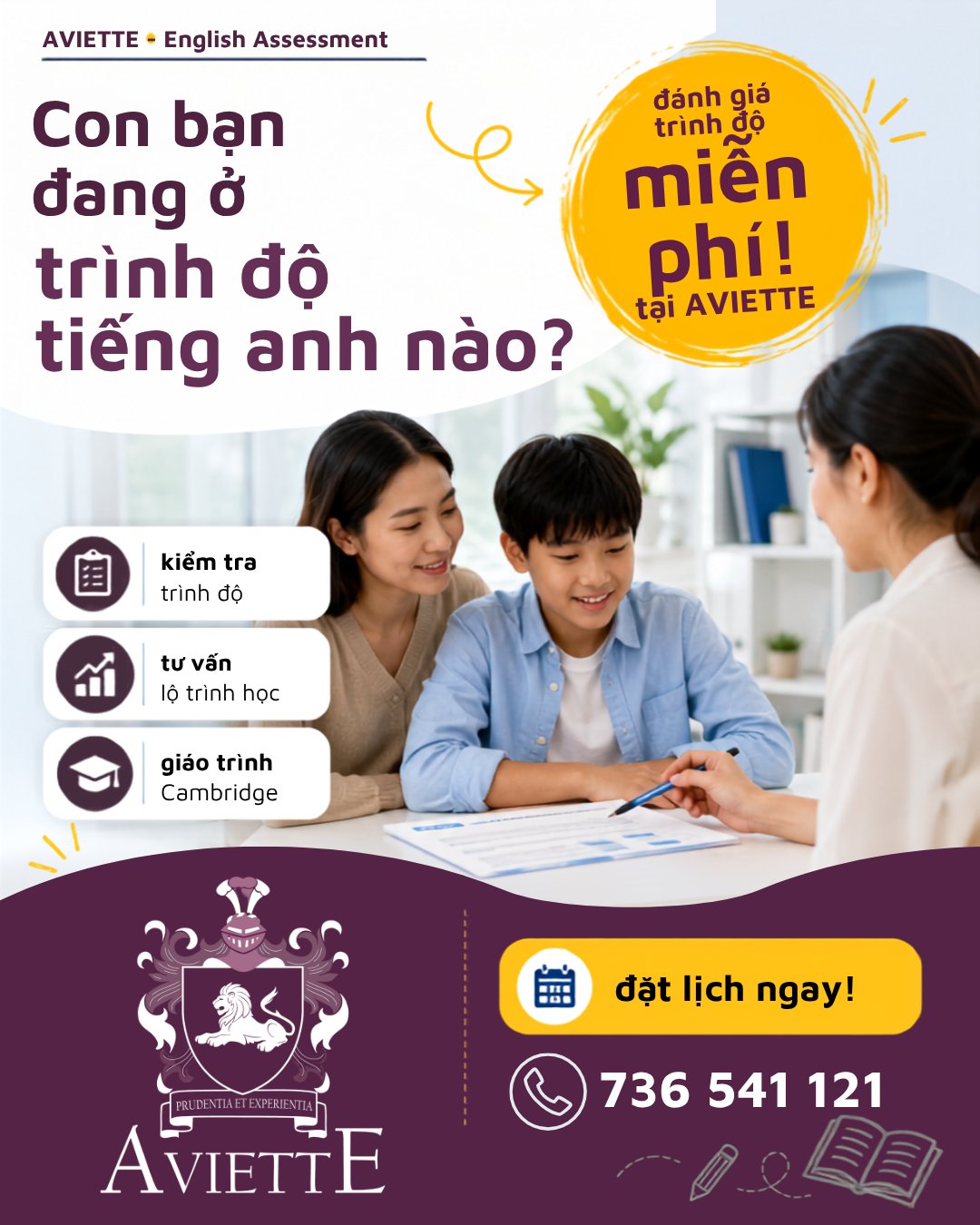 Aviette Facebook ad: Con bạn đang ở trình độ tiếng Anh…