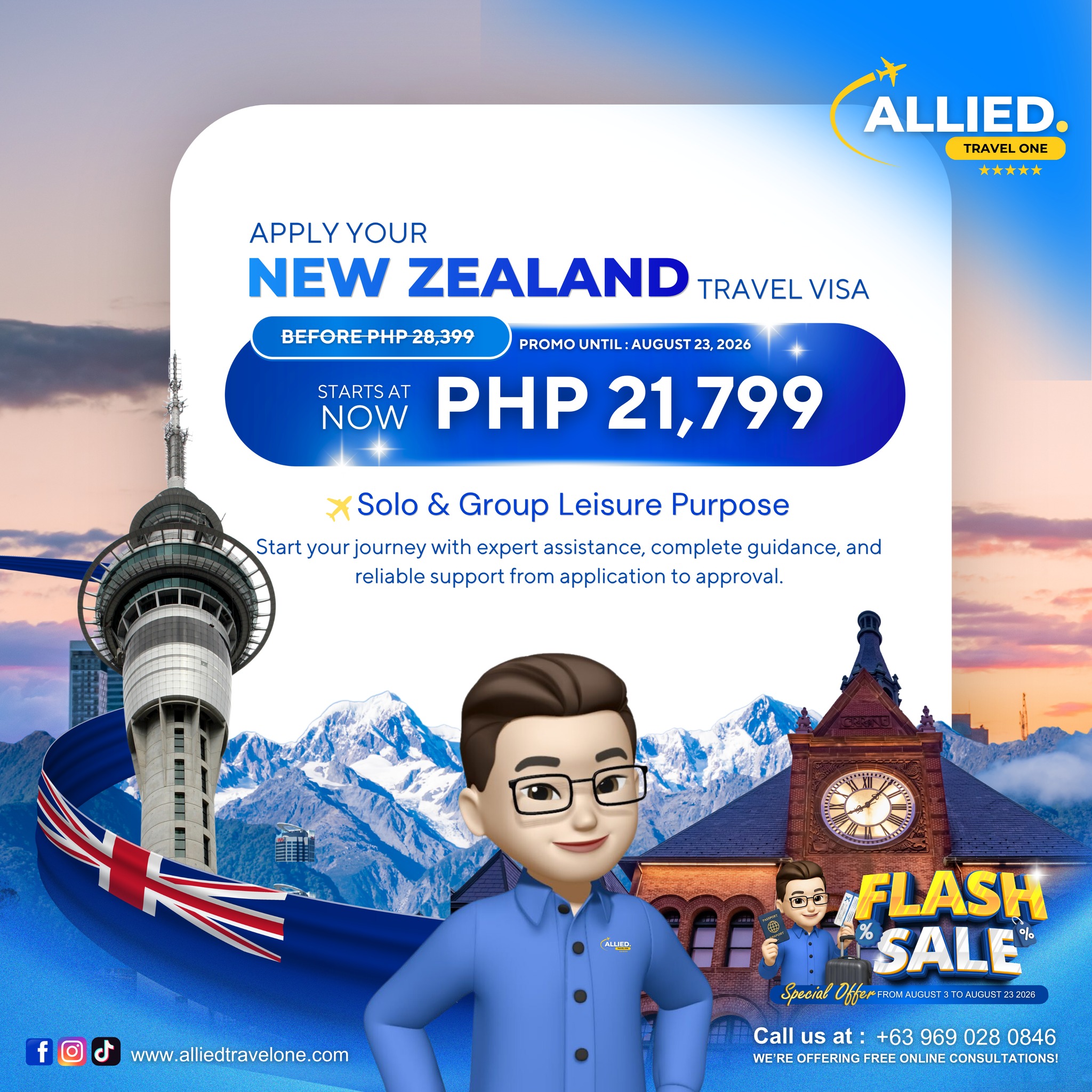 Allied Travel One Facebook ad: New Zealand Visa Assistance from โฑ21,799/pax!