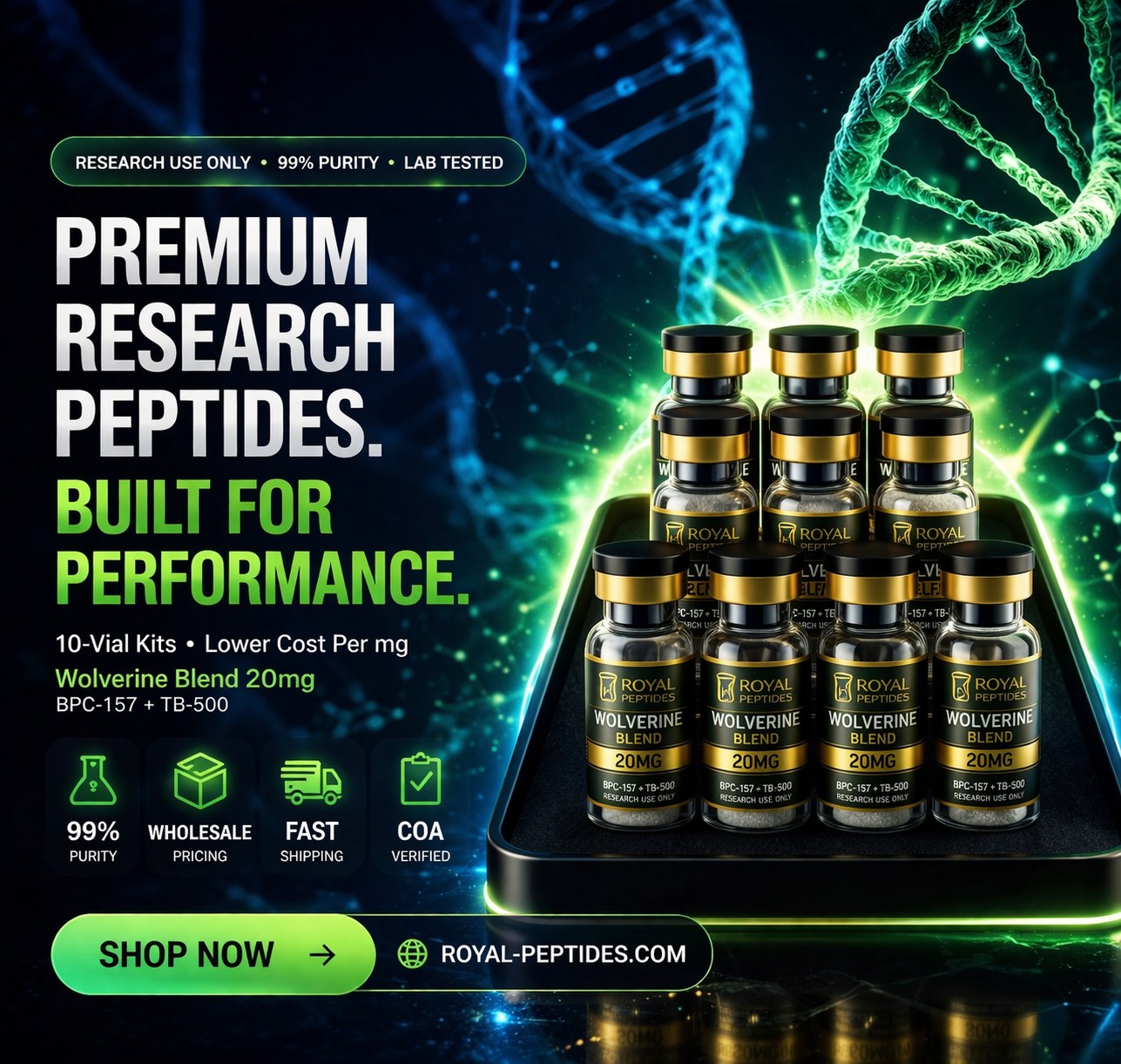 Royal Peptides USA Facebook ad: Premium USA peptides.