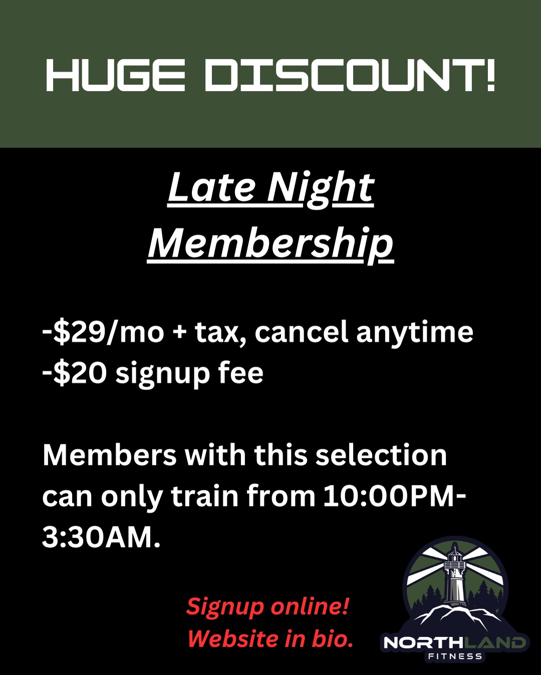 Northland Fitness Facebook ad: Late nights can be a bit slow at…