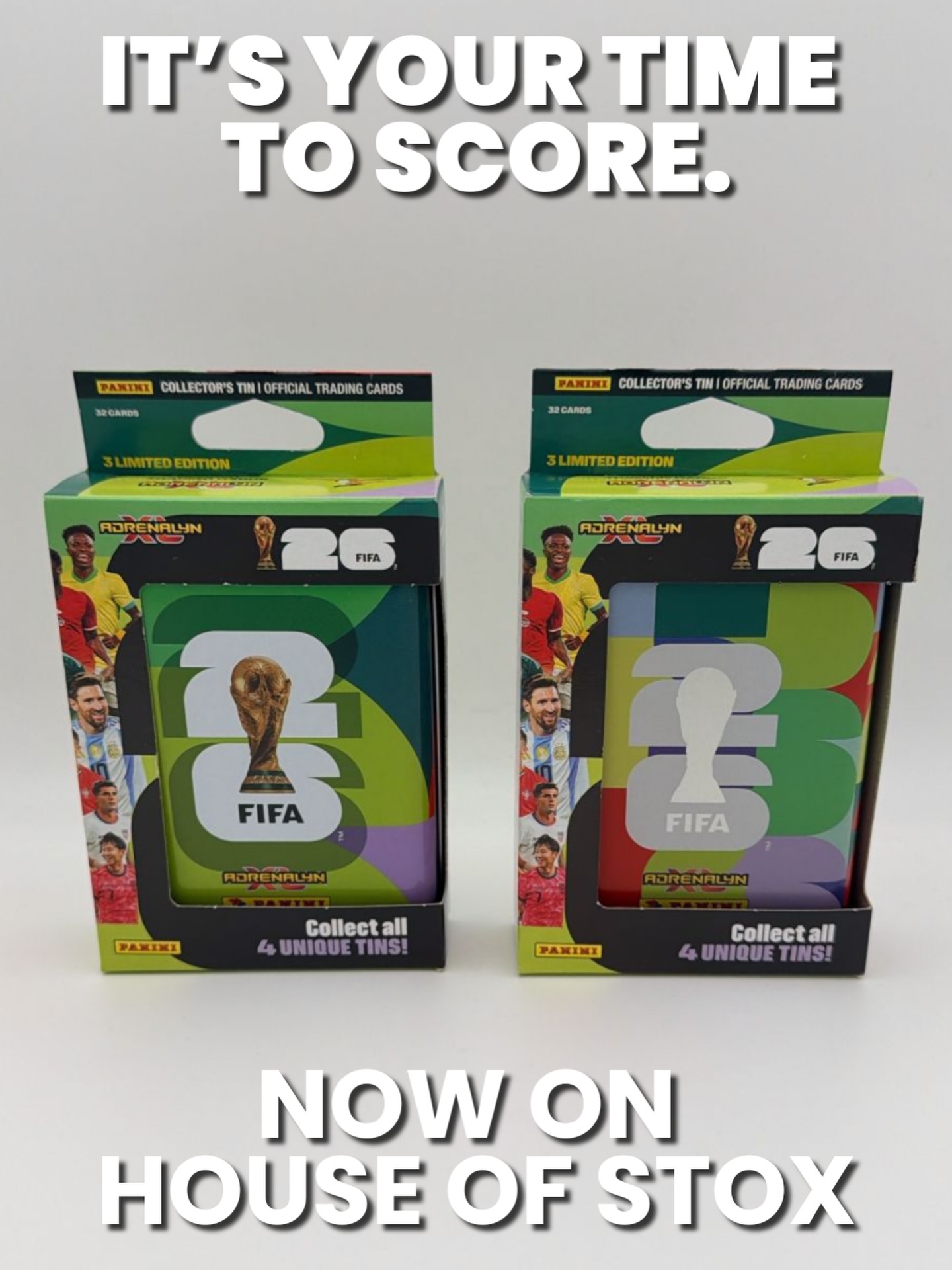 HouseofStox Facebook ad: Panini FIFA 26 Adrenalyn XL Collector’s Tins just…