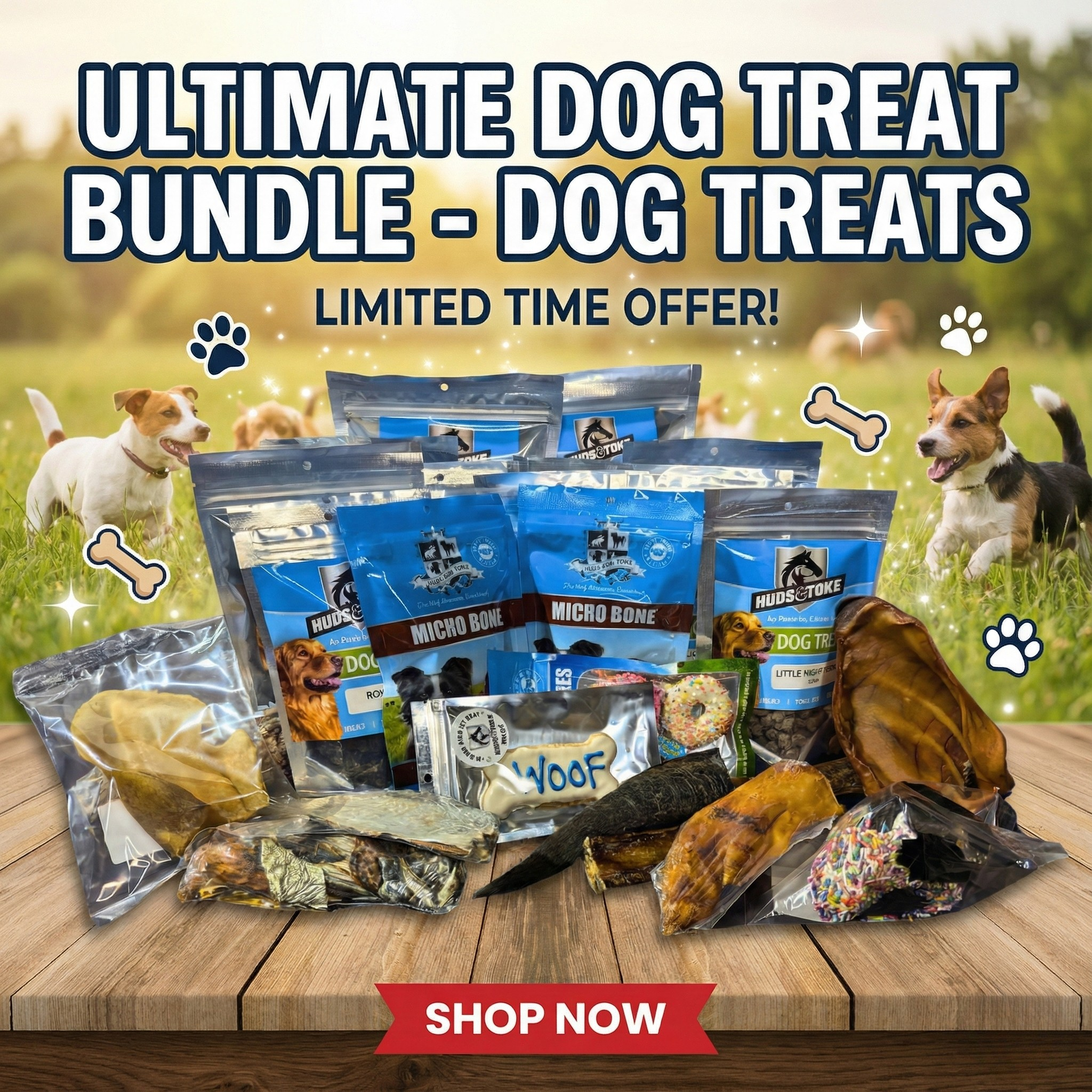 Huds and Toke Facebook ad: Premium Dog Treat Bundles