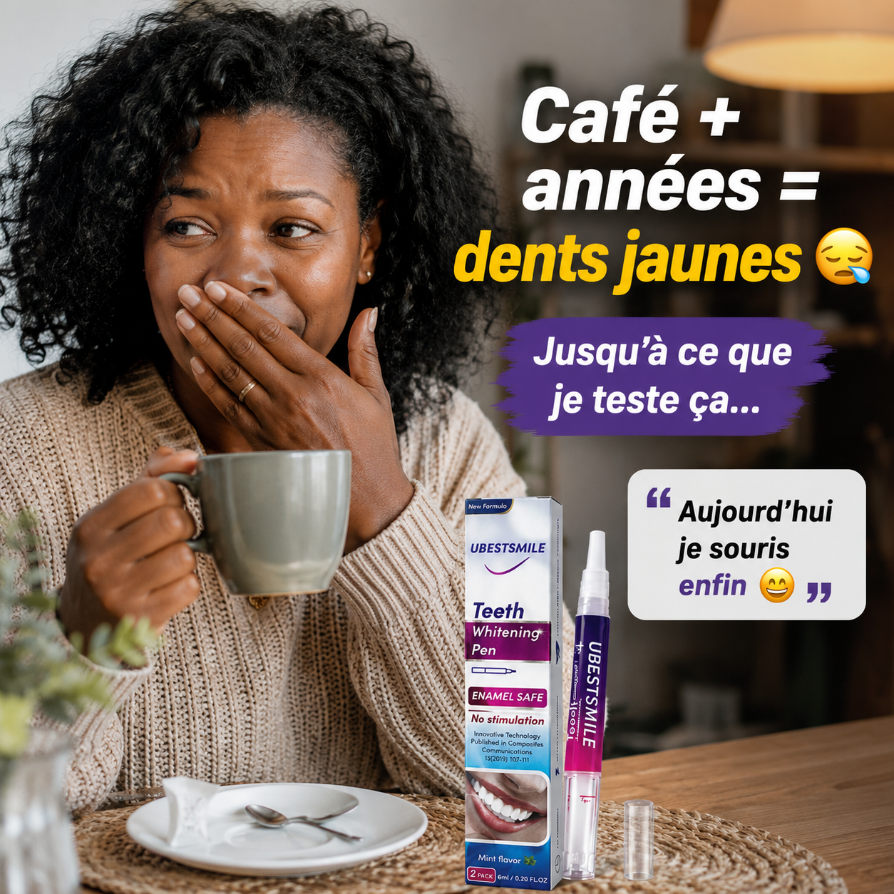 Allo Dr Herman Facebook ad: Café + Temps = Dents Jaunes?