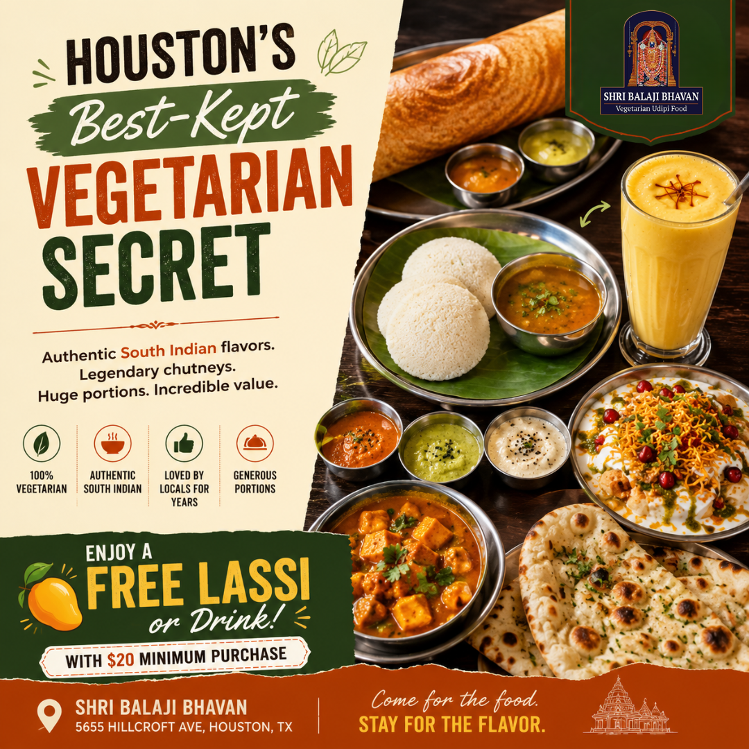 Shri Balaji Bhavan Facebook ad: FREE Lassi or Drink when you spend $20