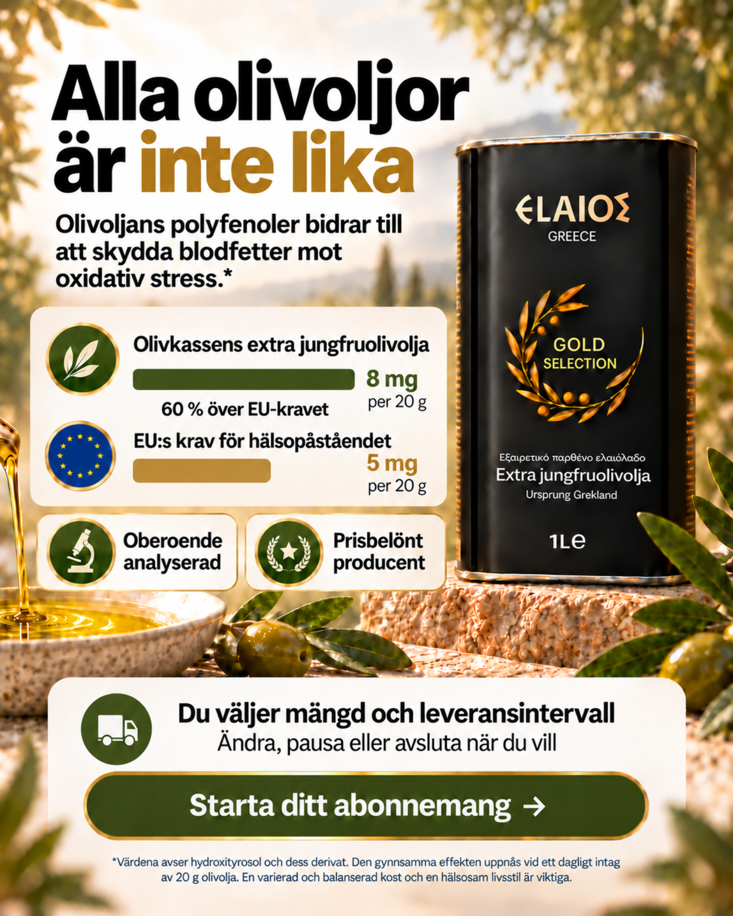 Olivkassen Facebook ad: Beställ idag!