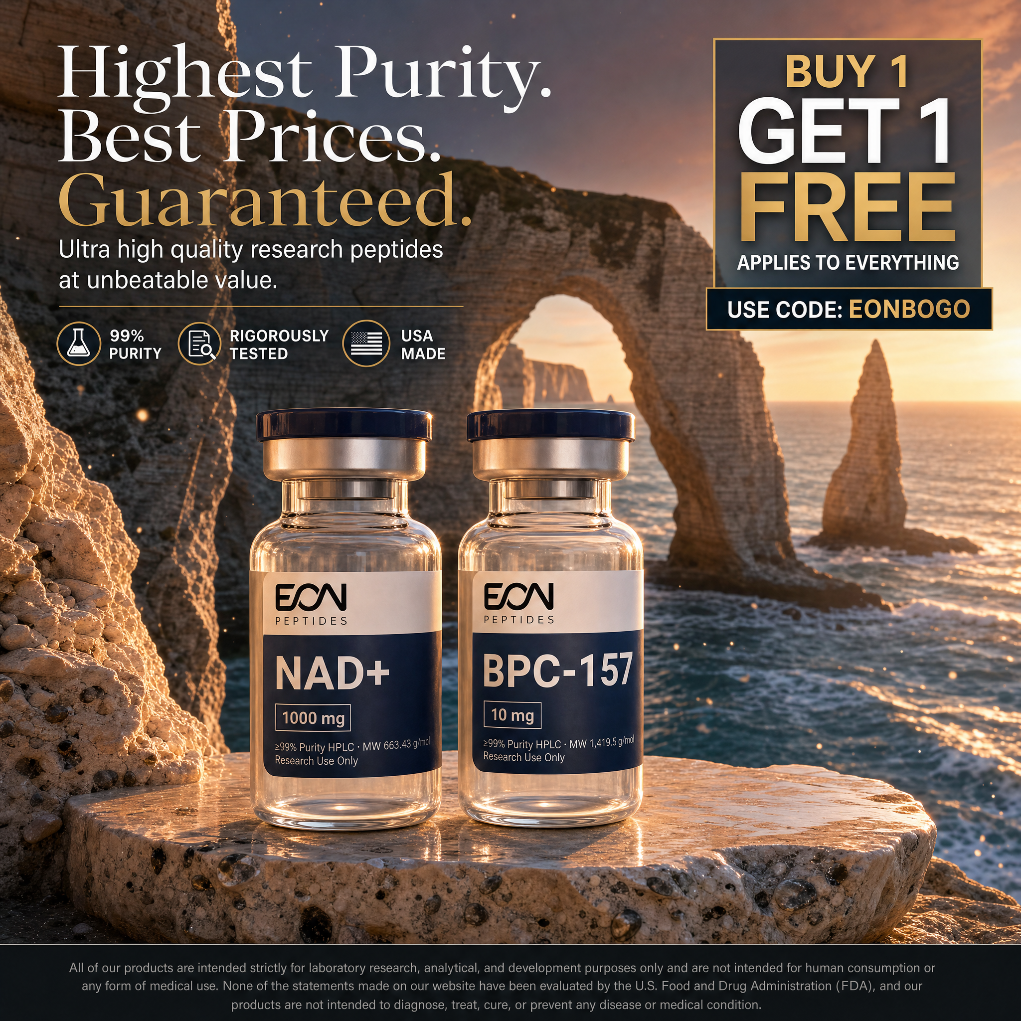 Eon Peptides Facebook ad: Buy 1 Get 1 Free - Made in the USA