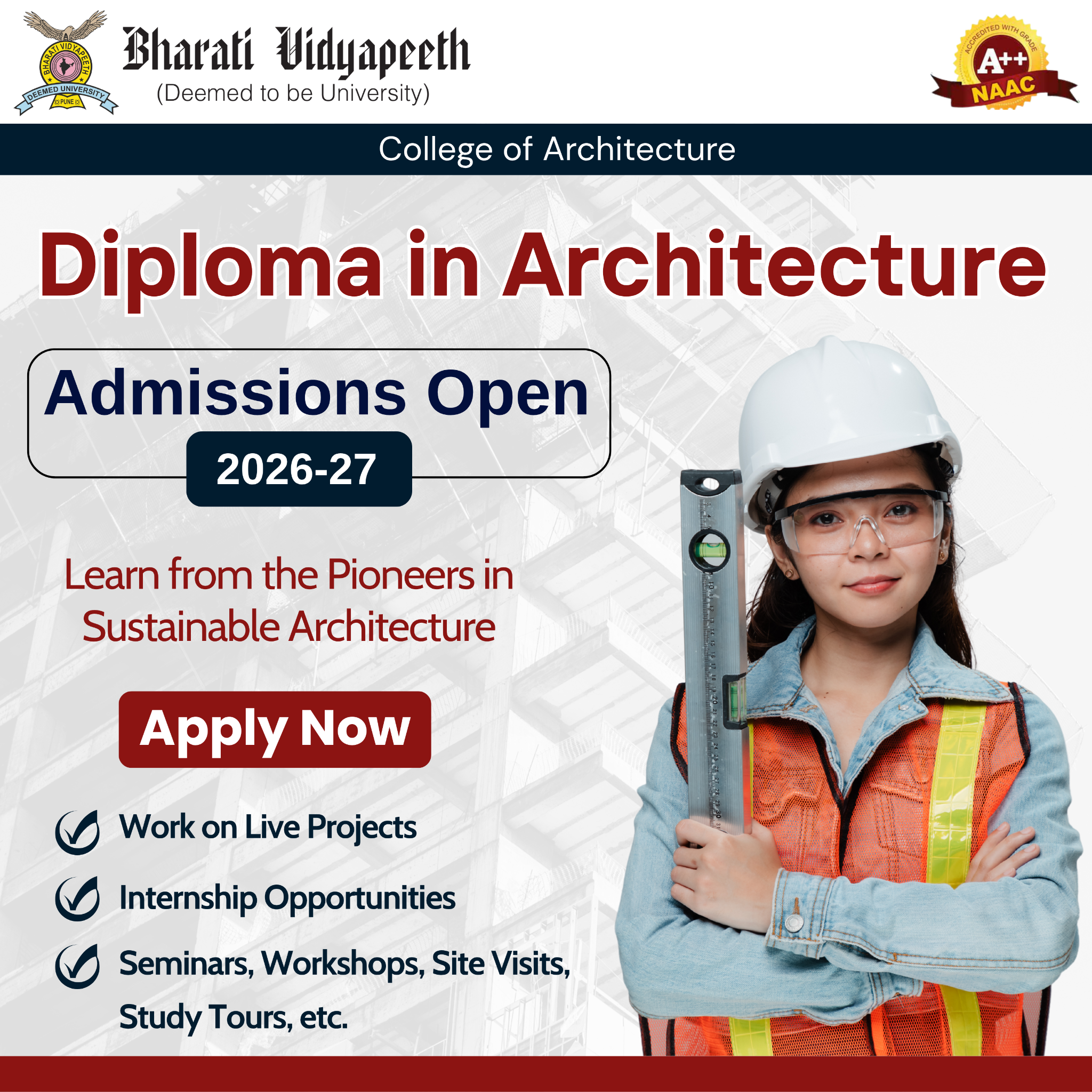 Bharati Vidyapeeth College of Architecture Facebook ad: Admissions Open 2026-27