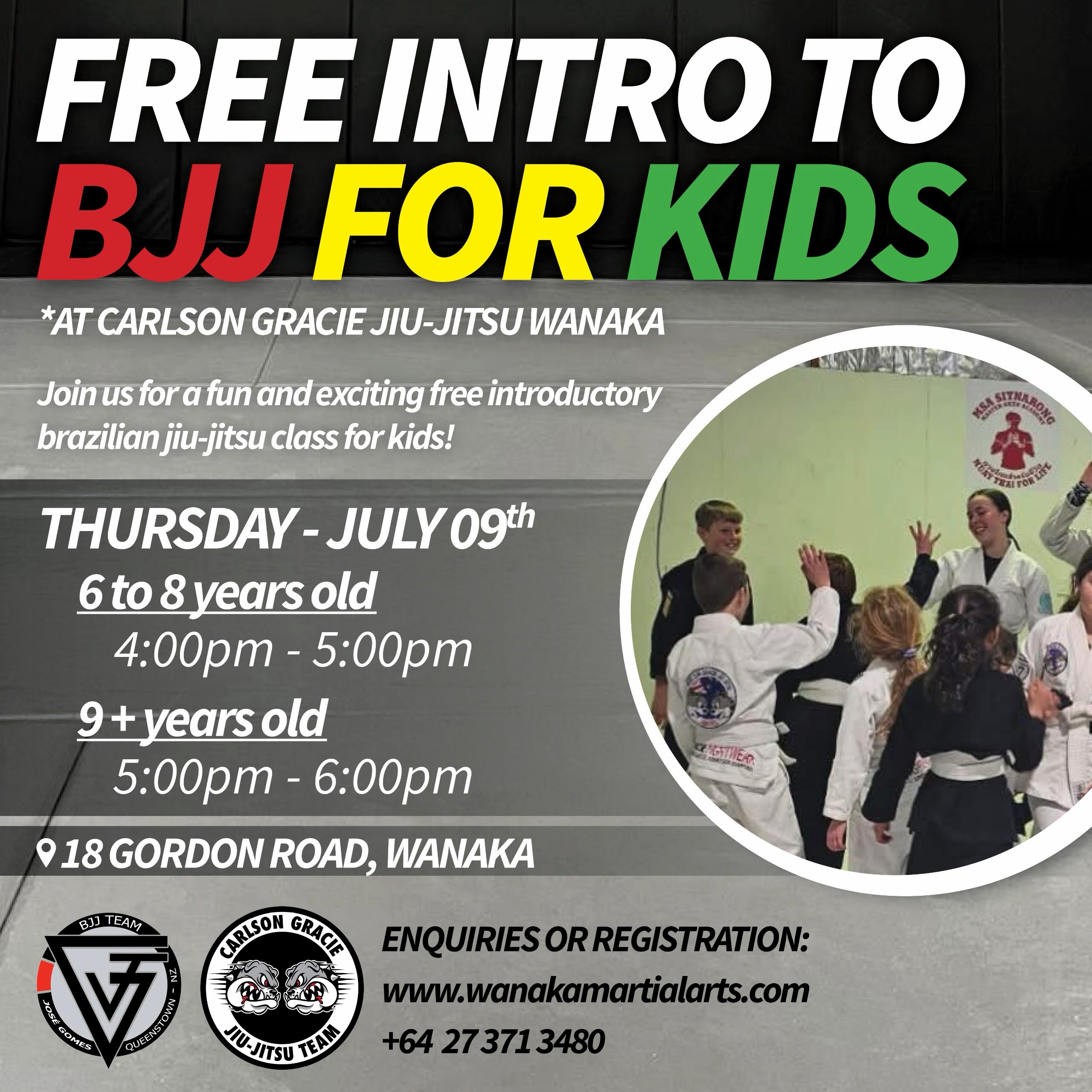 Wānaka Martial Arts Facebook ad: FREE Kids Brazilian Jiu-Jitsu Intro Class in Wānaka!