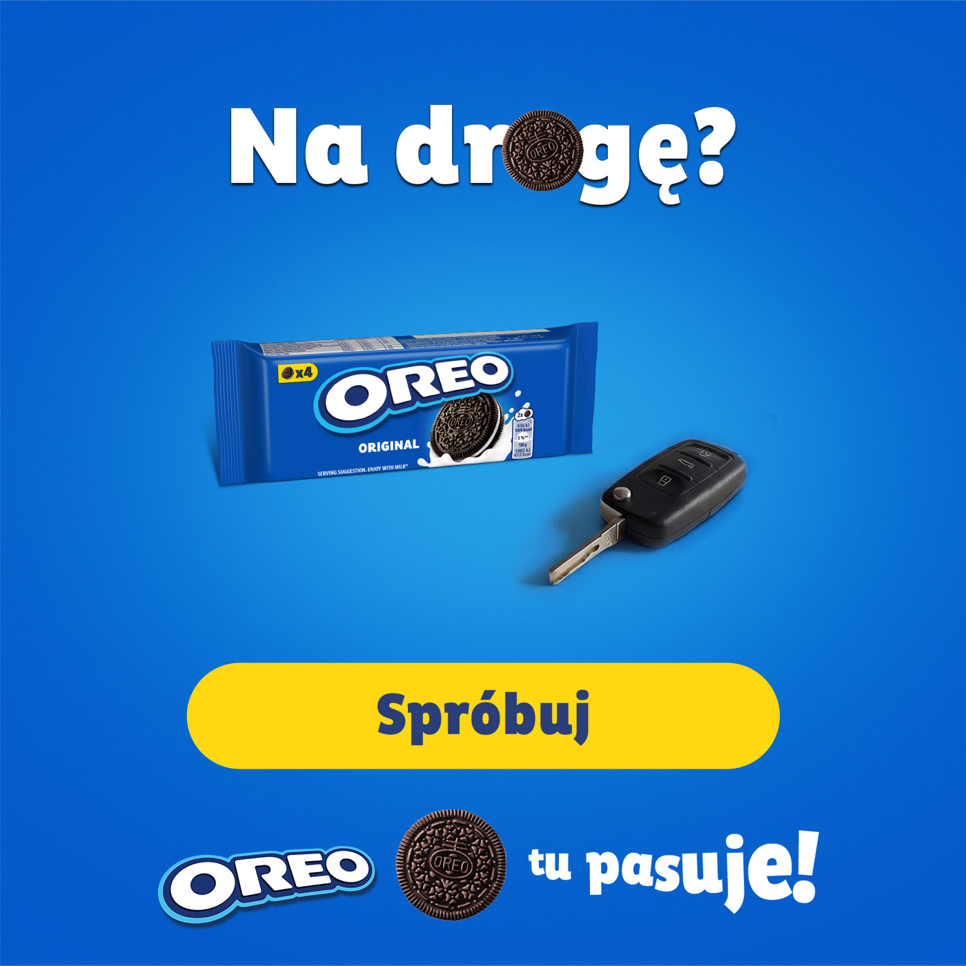 Oreo Polska Facebook ad: Na drogę, Oreo tu pasuje!