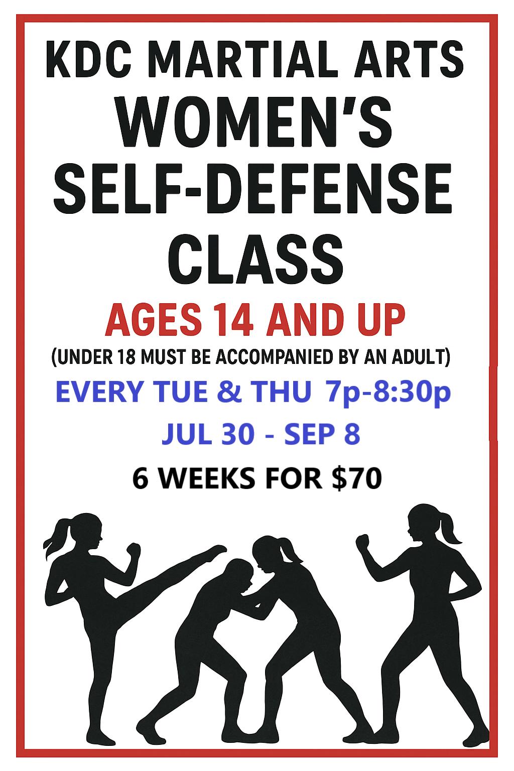 KDC Martial Arts Facebook ad: 6 Week Women's Self-Defense Course