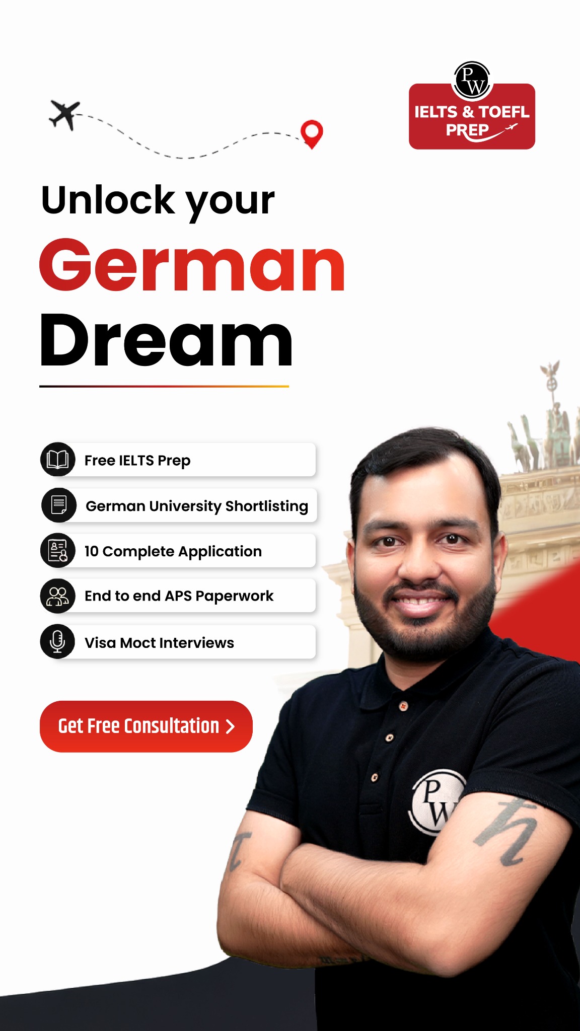 PW IELTS Prep Facebook ad: Apply Now to Get Free Consultation