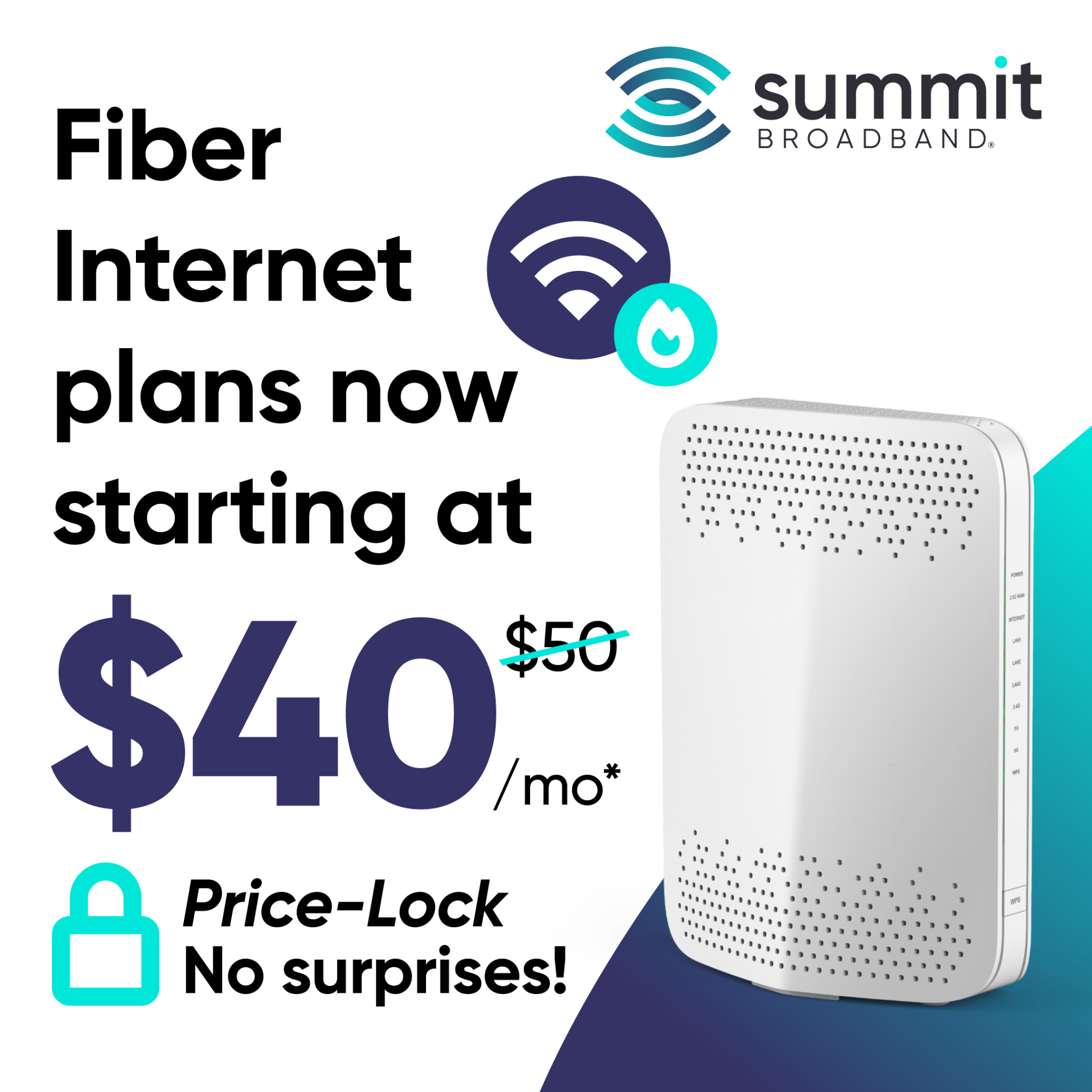 Summit Broadband Facebook ad: Ultrafast Speed, Everyday Low Pricing