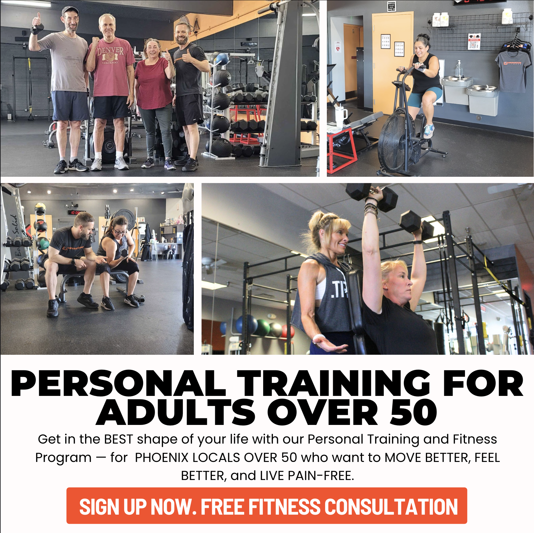 Underground Fitness North Central Phoenix Facebook ad: 50+? Build Strength for the Years Ahead.