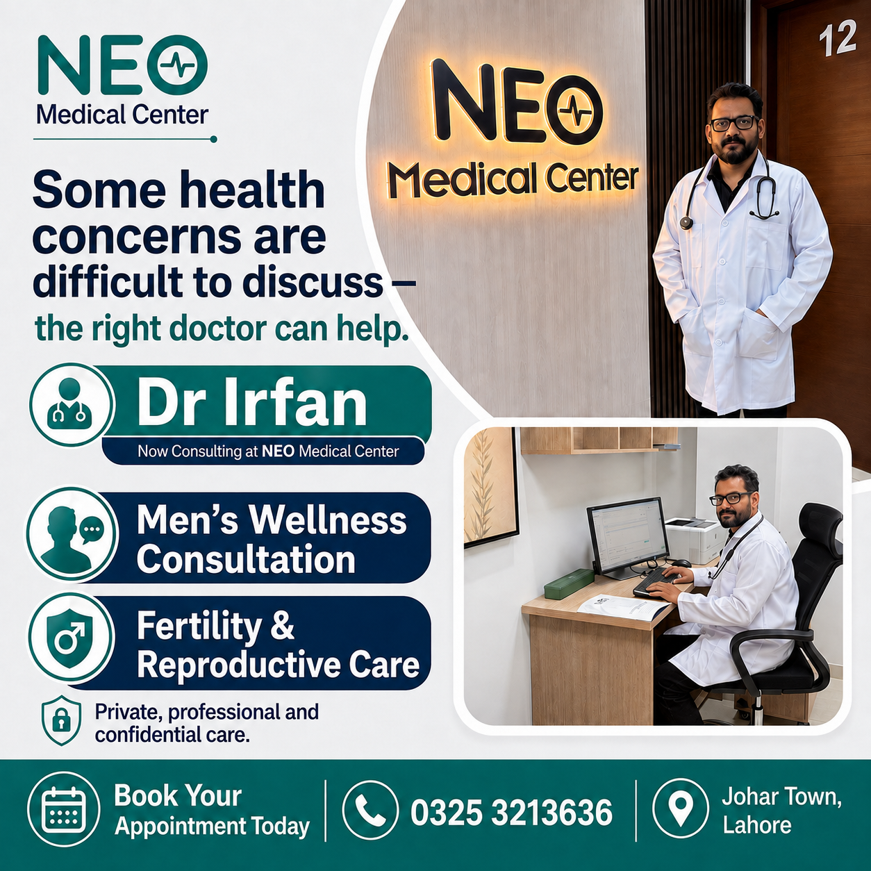 NEO Medical Center Facebook ad: Men's reproductive care is now available in Johar…