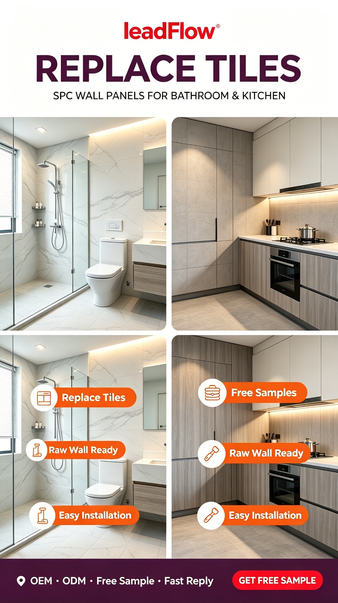 LeadFlow Wall Panel Facebook ad: Waterproof SPC Panels