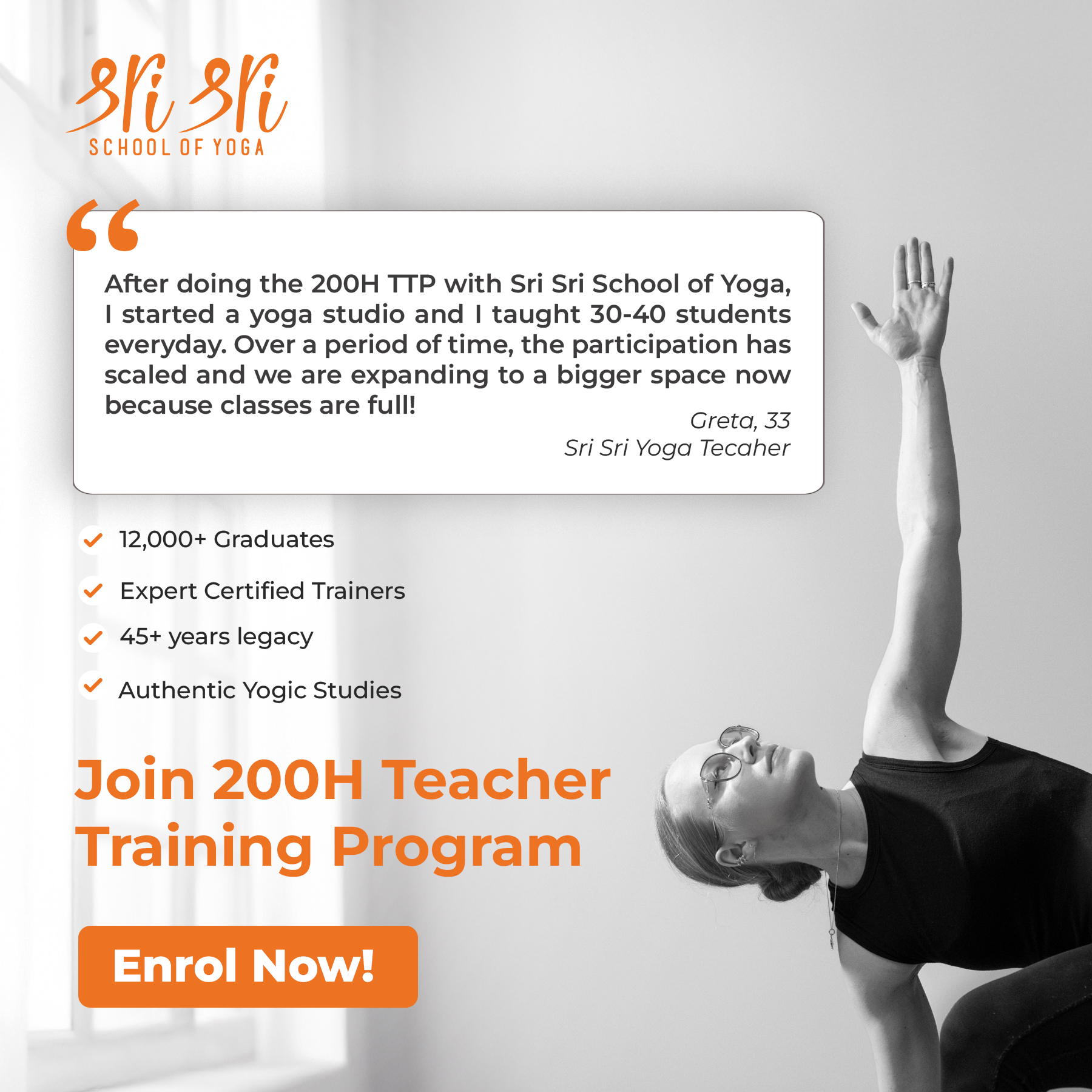 Sri Sri School of Yoga - Yoga Teacher Training Facebook ad