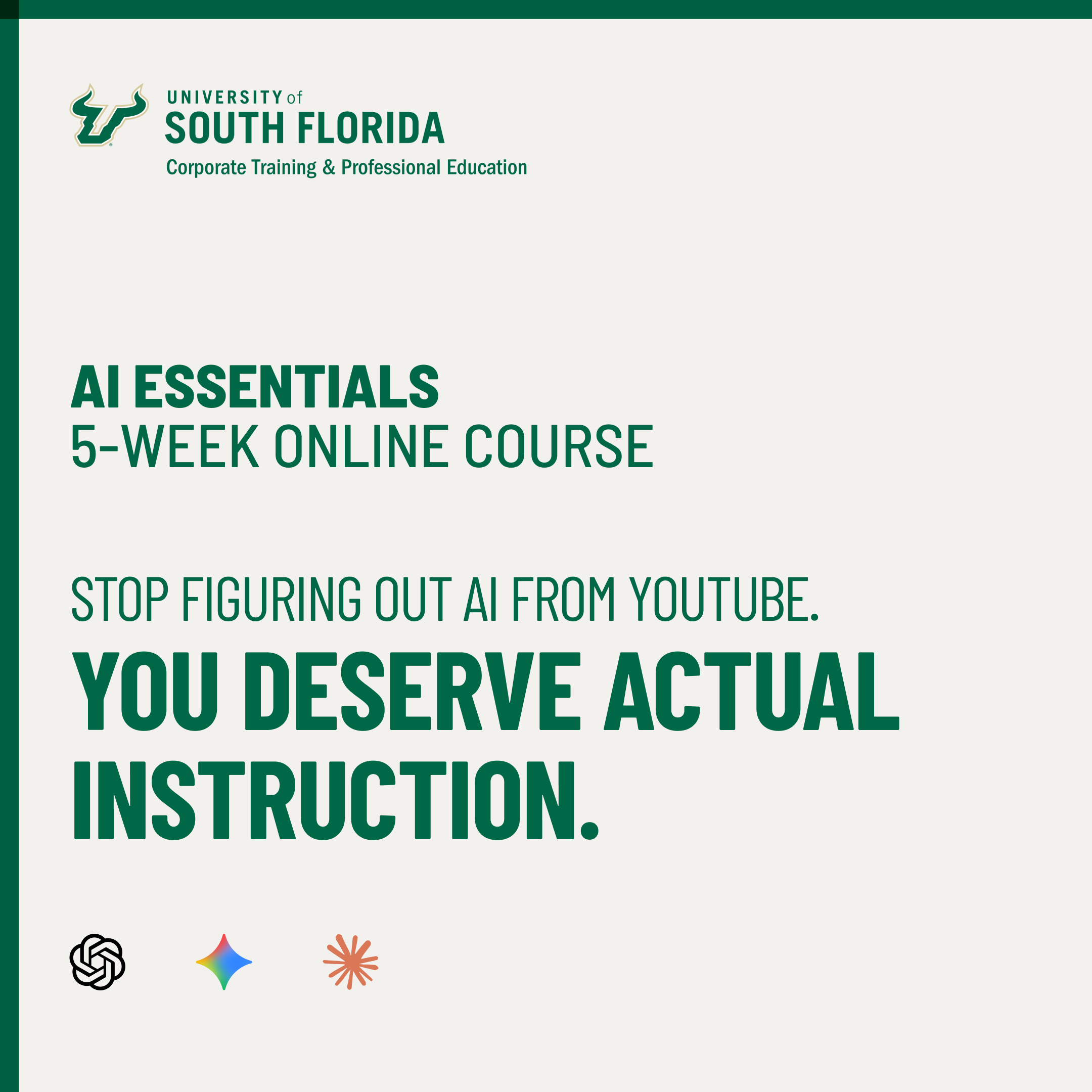 USF Corporate Training and Professional Education Online Certificates Facebook ad