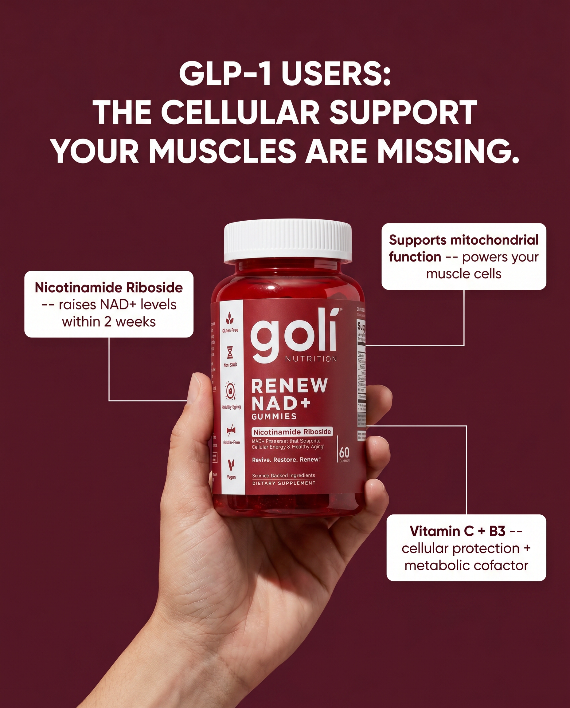 Goli Facebook ad: On a GLP-1 and Running on Empty?