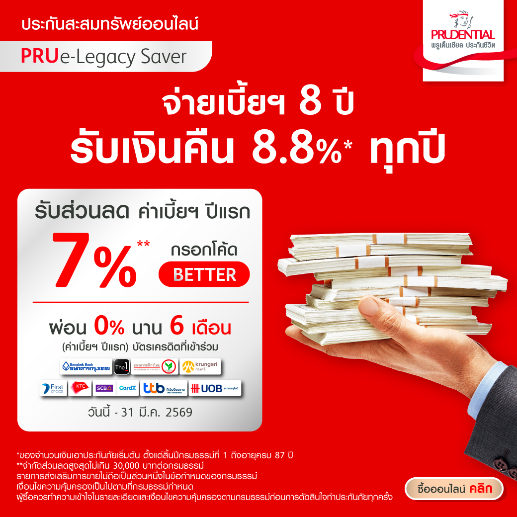 Prudential Thailand Facebook ad: ออมวันนี้ พร้อมรับส่วนลด 7%