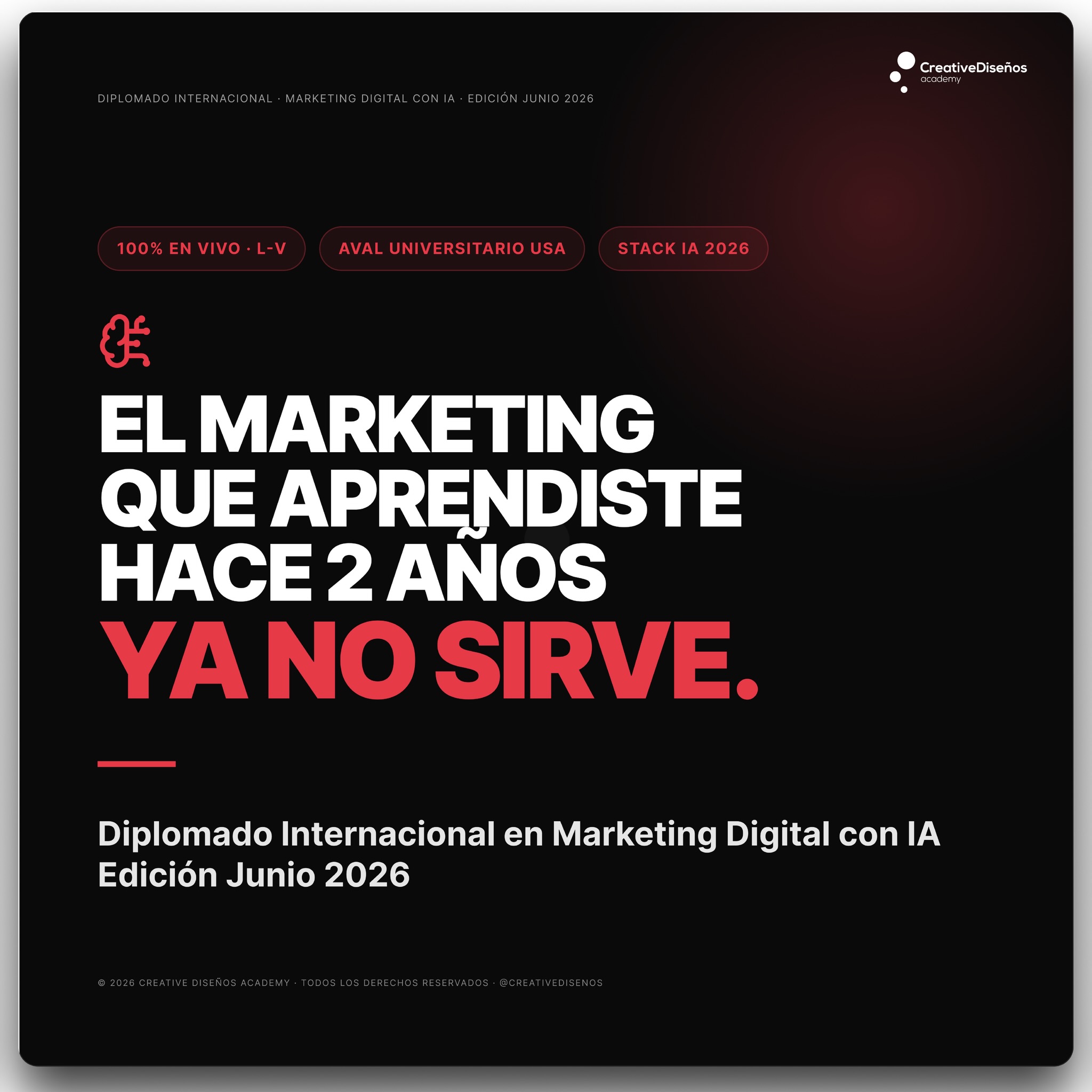 Creative Diseños Facebook ad: Unete al DIPLOMADO en IA para redes sociales