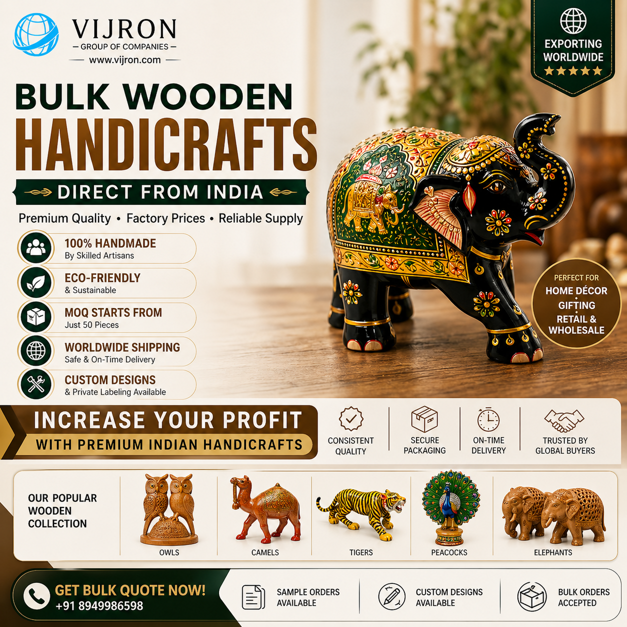Vedansh Exports Facebook ad: Bulk Wooden Handicrafts Supplier