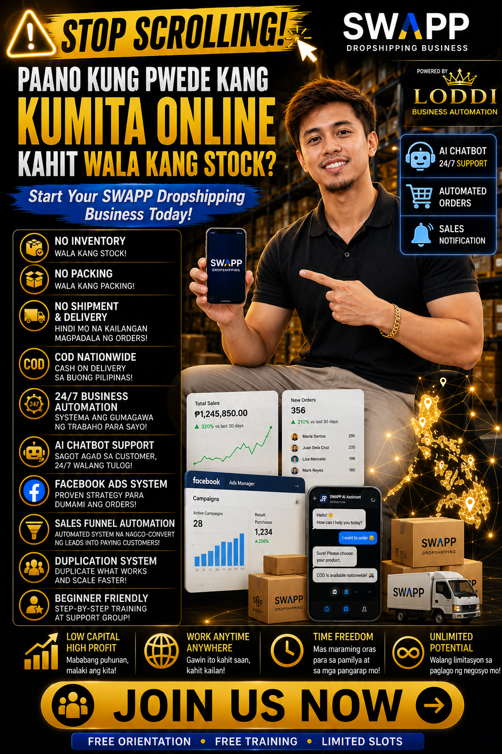 Loddi Automation by Coach Amor Rivera Facebook ad: Paano Kumita Using Swapp Dropshipping?