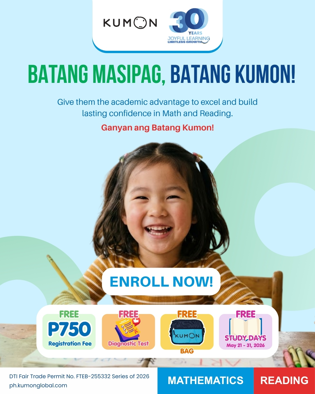 Kumon Philippines Facebook ad: ANG BATANG KUMON, MASIPAG!