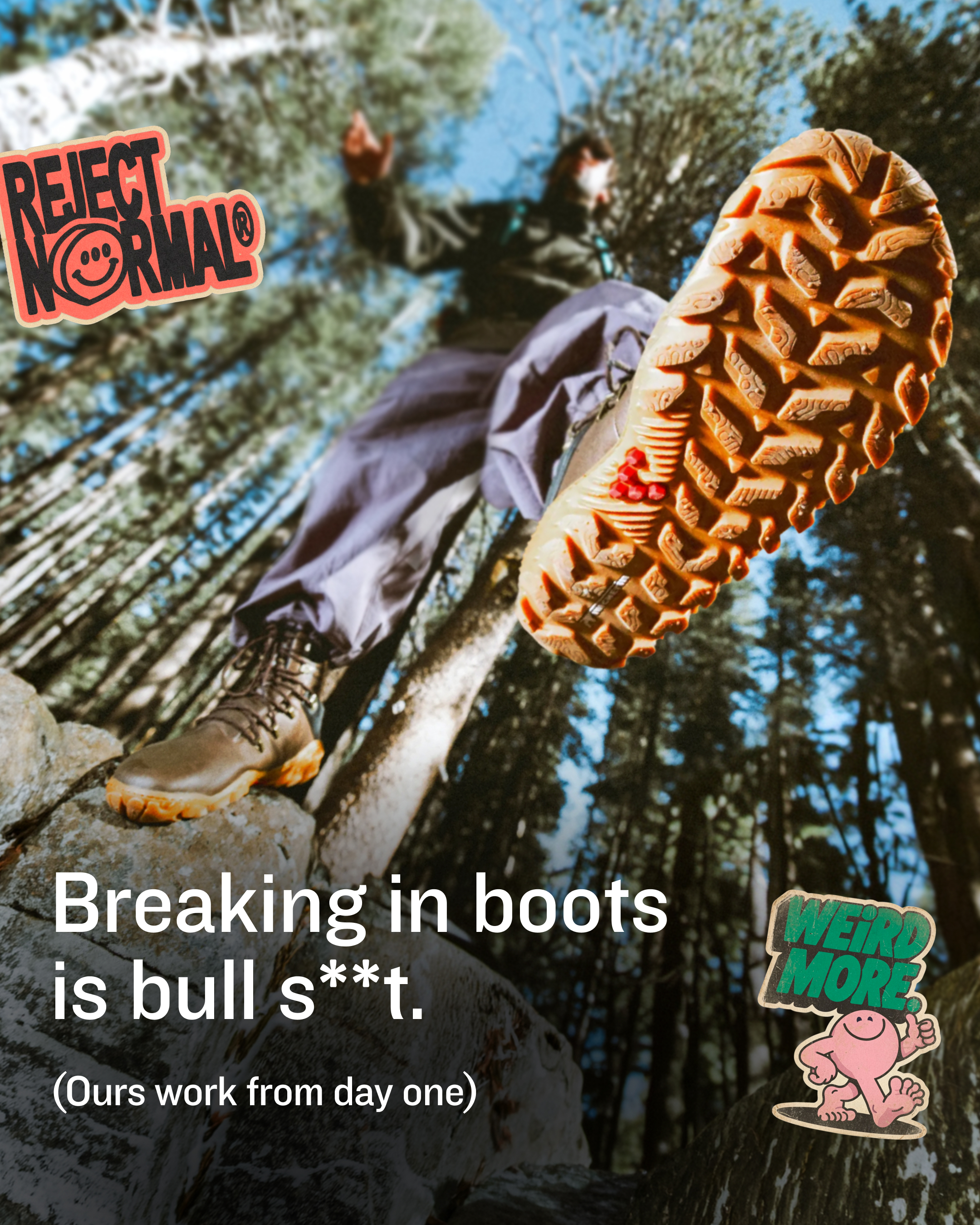 Vivobarefoot Facebook ad: Reject normal. Weird more.