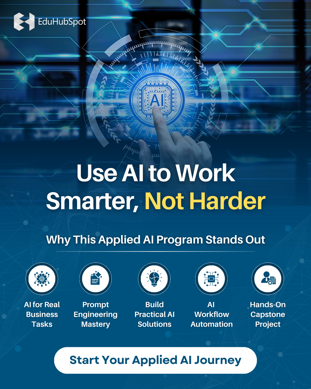 Eduhubspot Facebook ad: Learn Applied AI for business automation & real-world use…