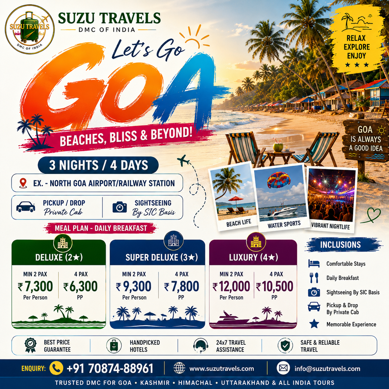 Suzu Travels Facebook ad: Let's Go GOA, 3 Nights / 4 Days…